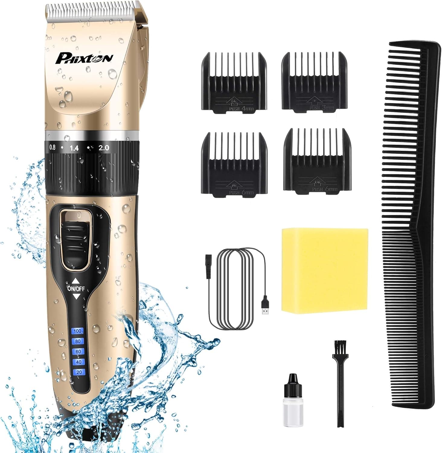 Hair Clippers For Men Professional Hair Cutting Kit Electric Rechargeable Beard Trimmer Cordless Low Noise Beard Shaver For Male Baby Kids Adult Daily Travel Use With Guide Combs Brush USB Cord (Gold)