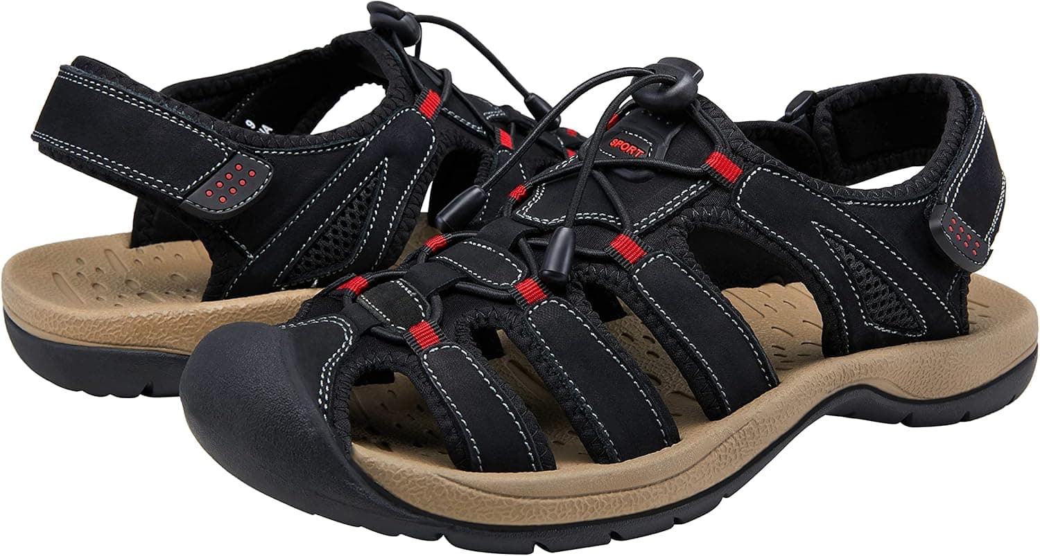 Jousen Men's Sandals Summer Casual Genuine Leather Beach Sandals for Men Outdoor and Indoor Comfort Open Toe Fisherman Sandals
