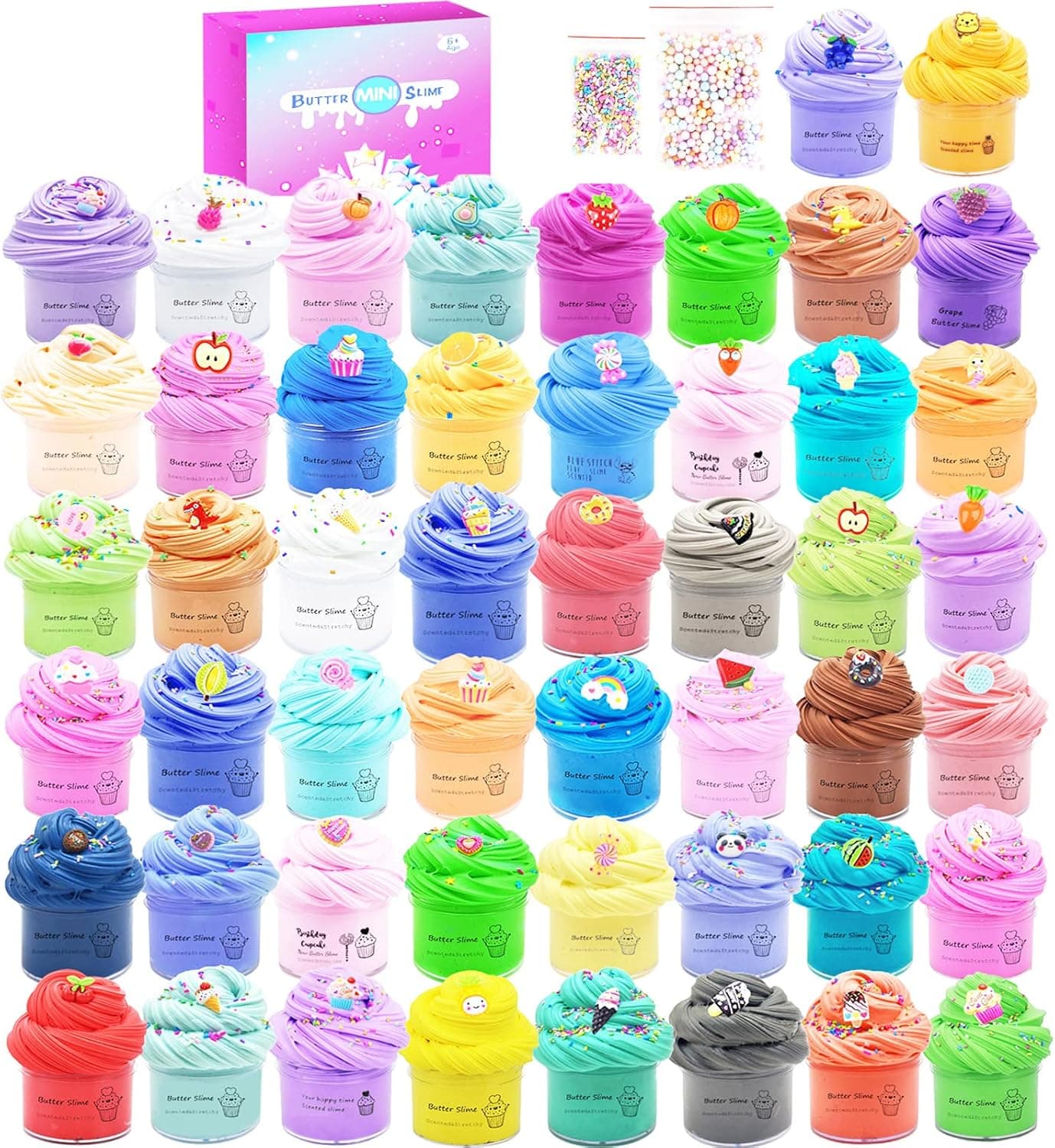 50 Pack Slime Kit for Girls and Boys -Cotten Candy Fruit Slime for School Education Rewards, DIY Putty Slime Sludge Toy,Super Soft and Non-Sticky, Party Favor for Kids,Stress Relief Toy.