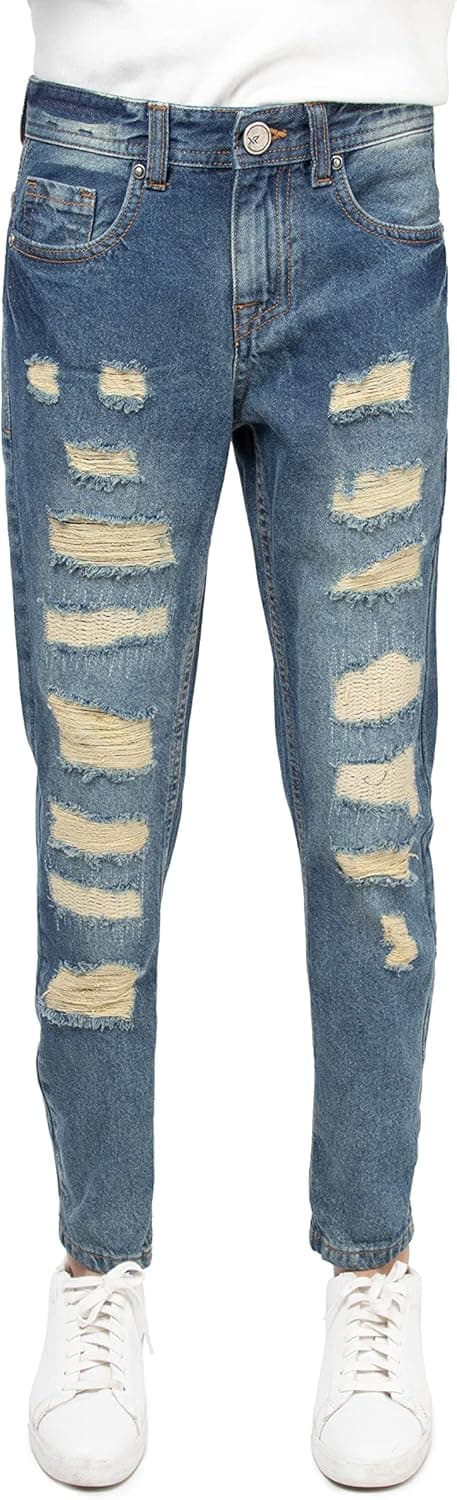 X RAY Skinny Ripped Classic Jeans for Boys Kids, Distressed Slim Fit Denim Pants