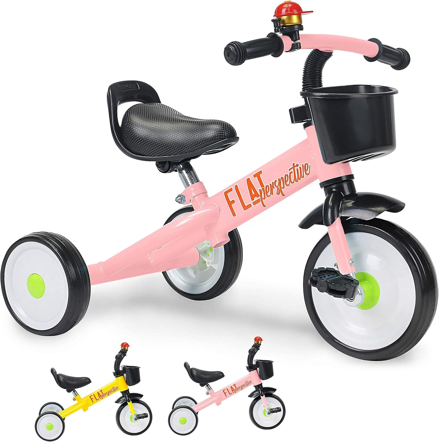 Flat Perspective Kids Trike 3 Wheels - for Children, Baby Tricycle for 2-5 Years Old, 15.5 Inches for Toddler Boys Girls, Blue Kindercraft Trike with Storage Basket (Pink)