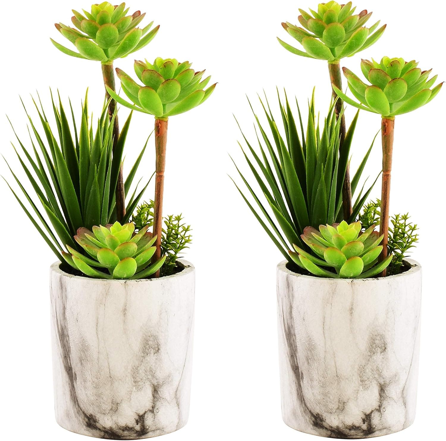 Beautiful High Quality Potted Plants Succulents Faux Plants in Fashion Pots 2-SET 10.5"H, Fake Artificial Desert Greens with Detailed Leaves, Lifelike Arrangements for Home and Office Decor Year-Round