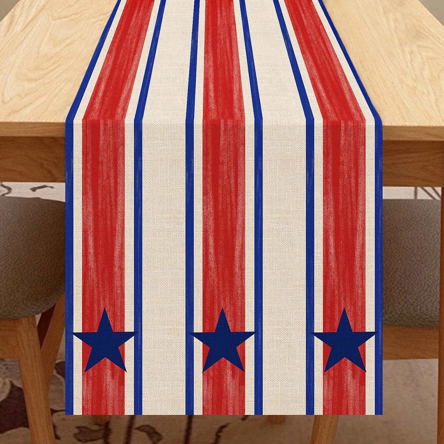 Seliem American Red White Blue Memorial Day Table Runner, Patriotic Star Stripe Table Scarf Home Kitchen July 4th USA Decor Sign, Summer Veterans Day Farmhouse Dining Decoration Independence Day 13x72