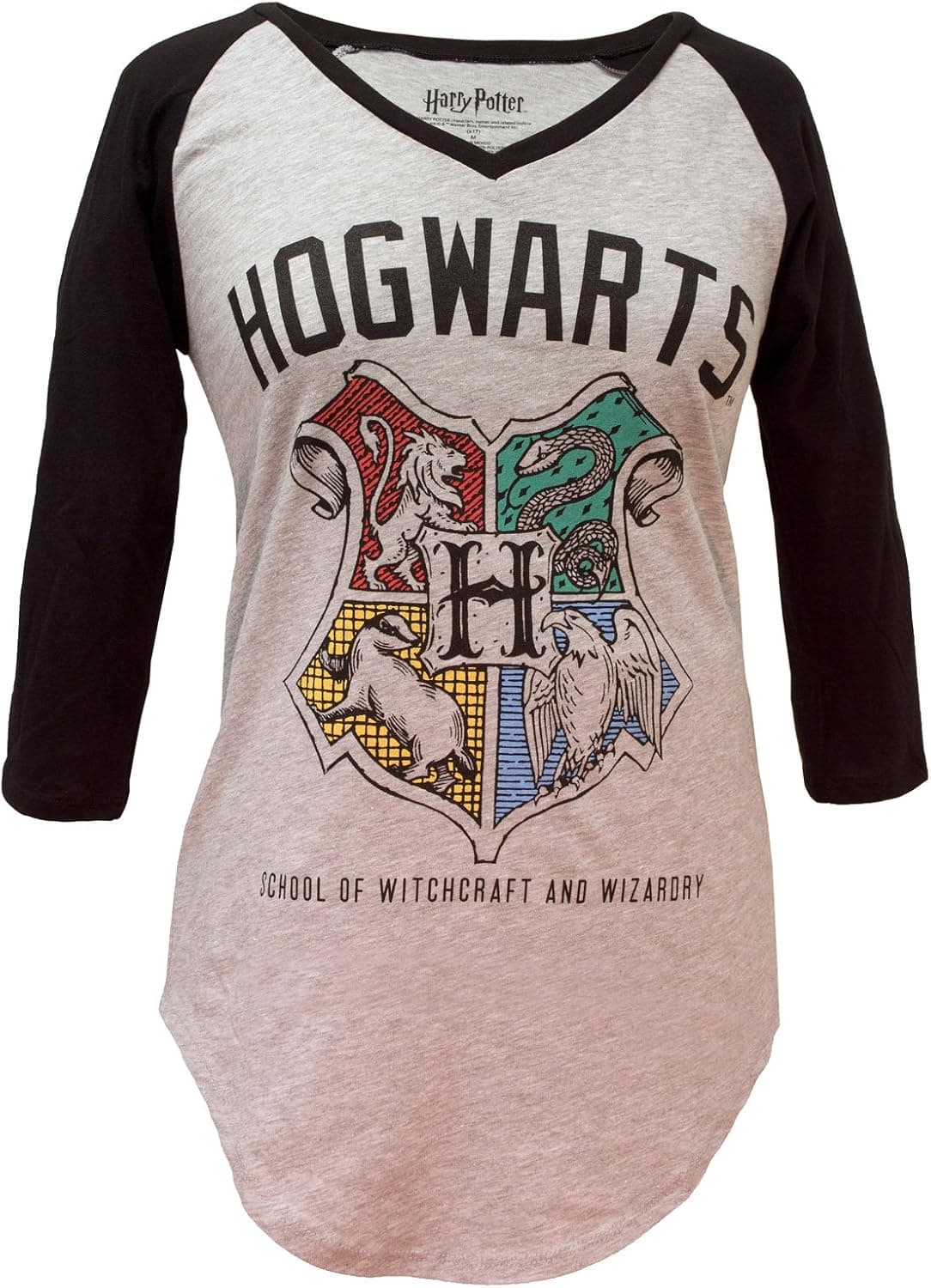 Harry Potter Hogwarts Crest V-Neck Juniors Raglan