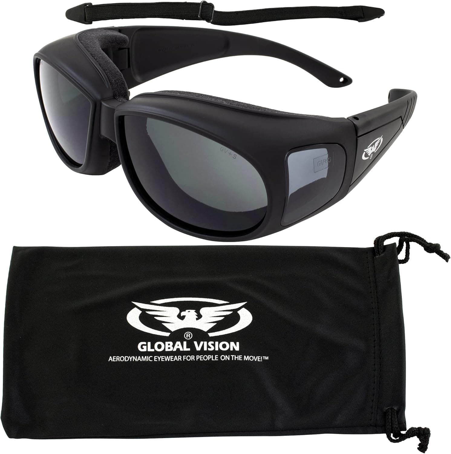 Global Industrial Motorcycle Safety Sunglasses Fits Over Eye Glasses Smoked Lenses Meets ANSI Z87.1 Standards For Safety Glasses Has Soft Airy Foam Padding Comes with Storage Pouch and Strap