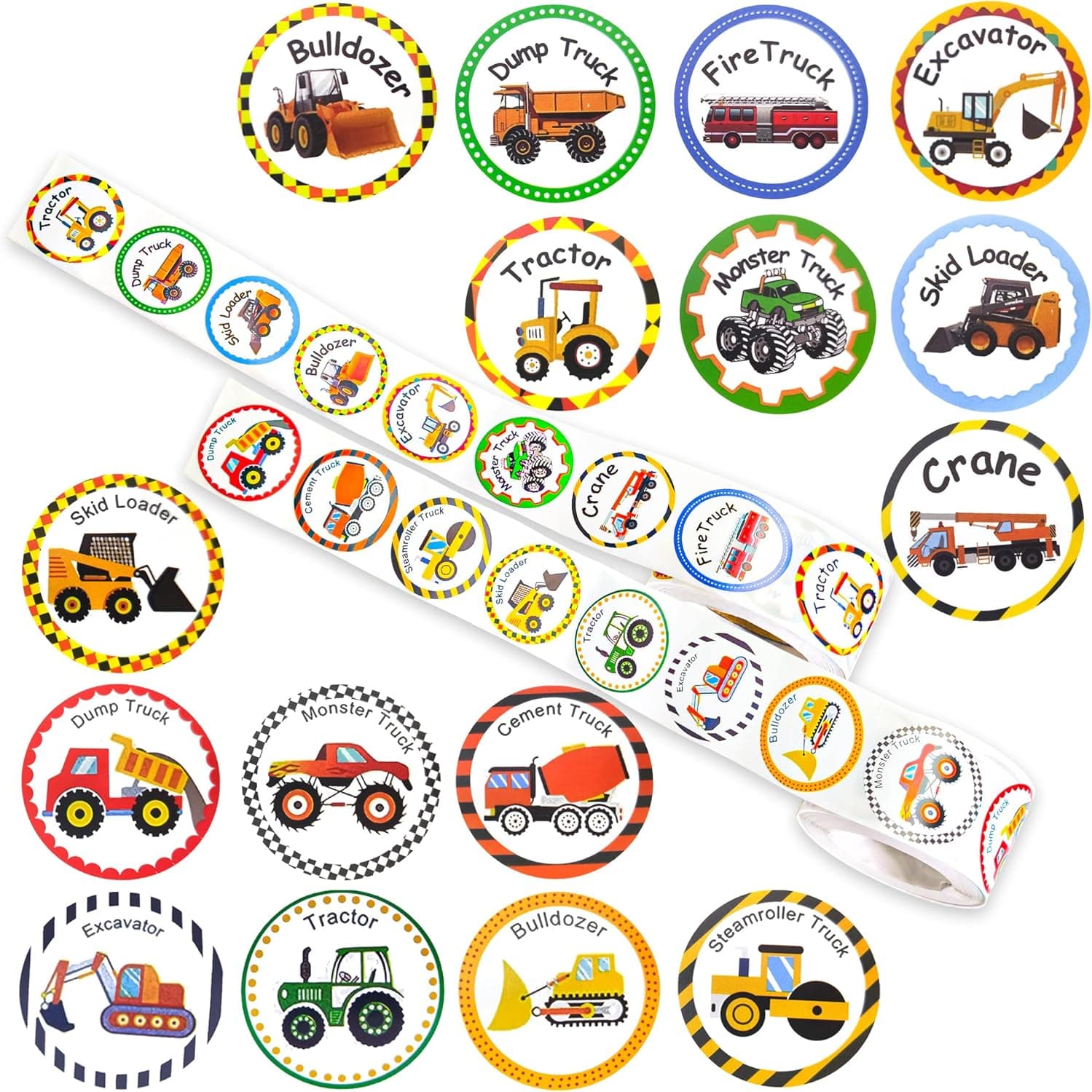 1000PCS Truck Stickers Tractor Construction Car Stickers Cars and Truck Seal Stickers in 16 Designs Truck Theme Birthday Party Supplies Decors for Home School Reward Adhesive Stickers, 2 Rolls