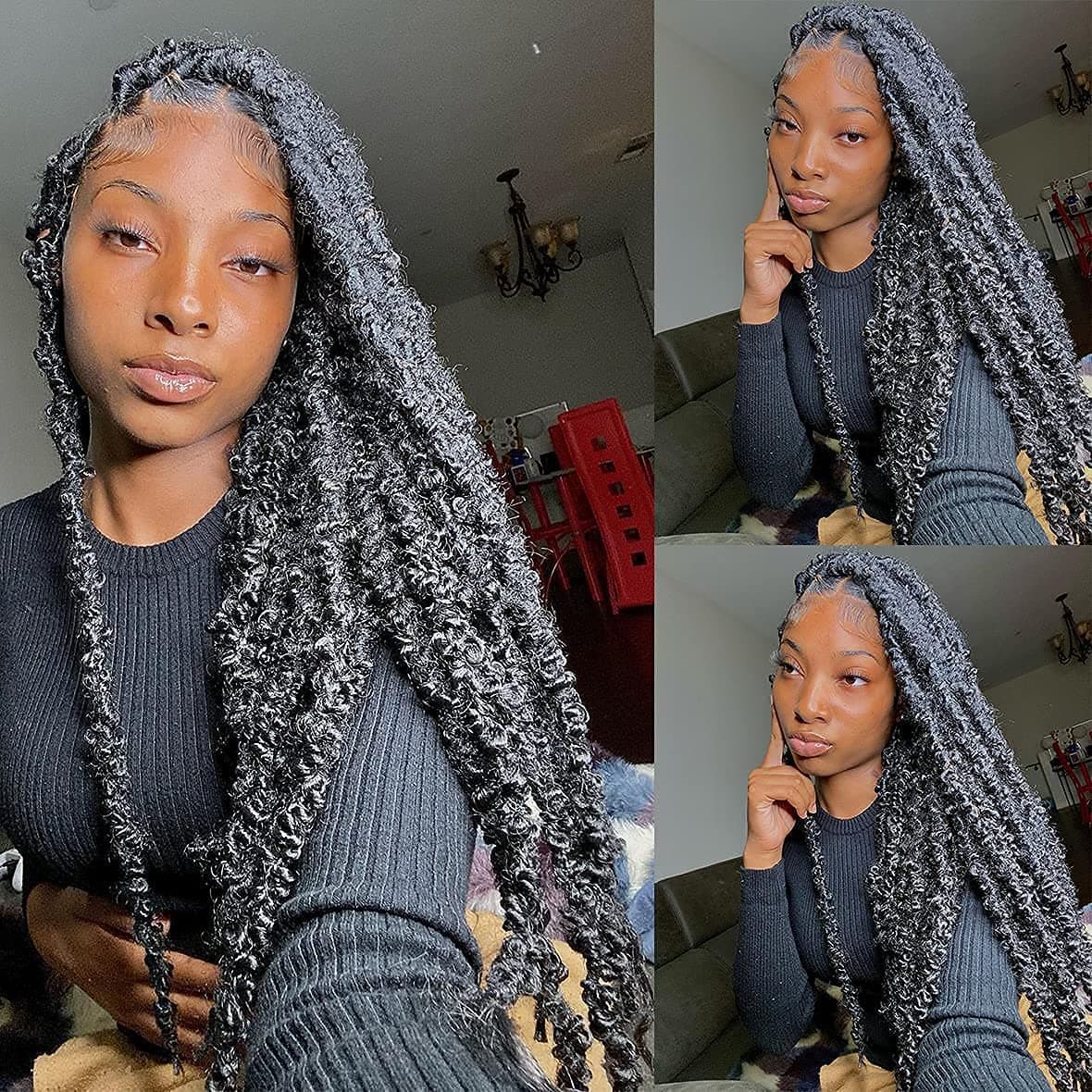 ZRQ Butterfly Locs Crochet Hair 18 Inch 2 Packs Pre Looped Distressed Locs Butterfly Locs Crochet Braids Most Natural Hair Extension for Black Women (18 Inch,1B)