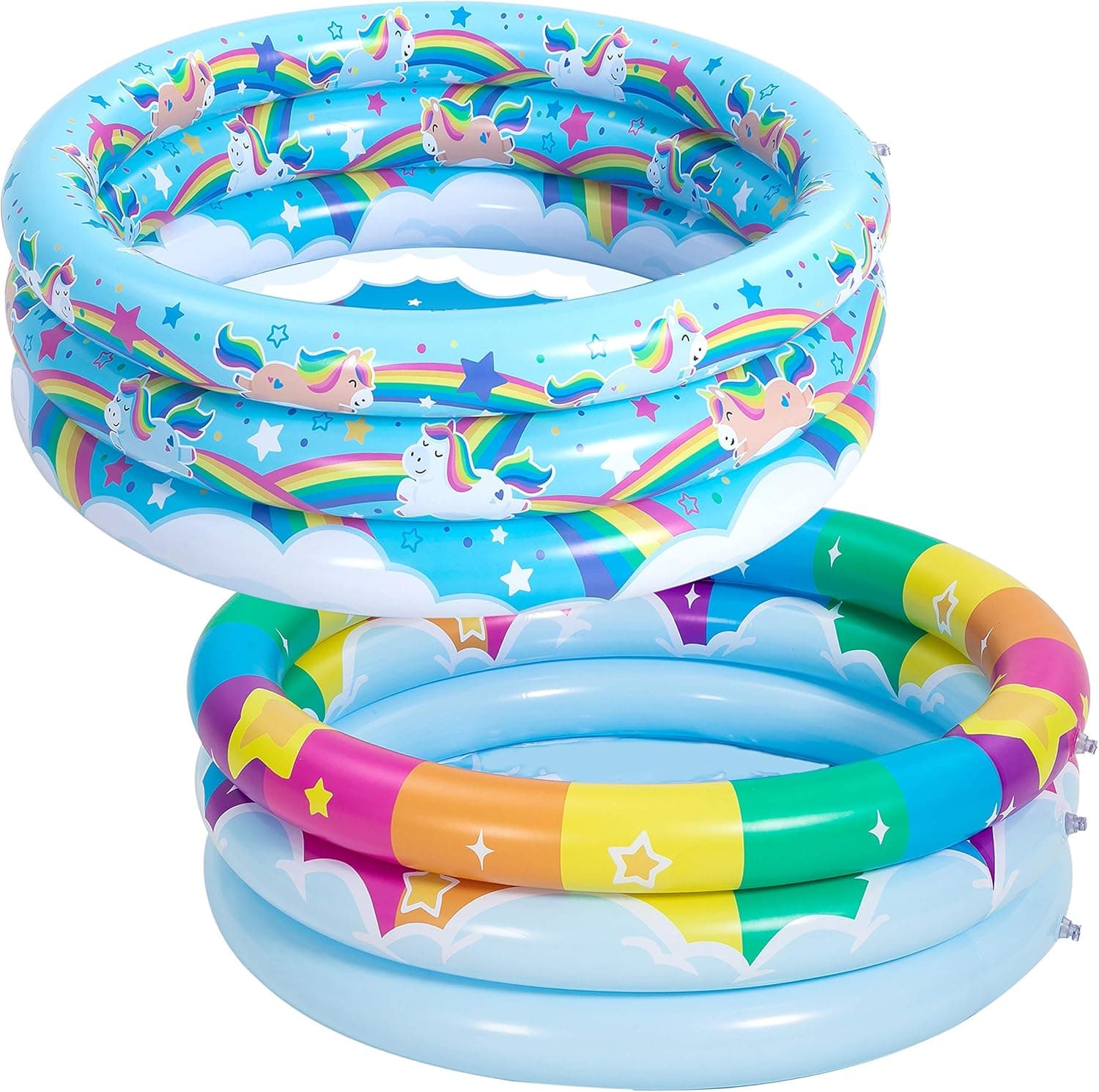2 Pack 34'' Unicorn Rainbow & Rainbow Portable Inflatable Kiddie Pool Set, Family Swimming Pool Water Pool Pit Ball Pool for Kids Toddler Indoor Outdoor Summer Fun