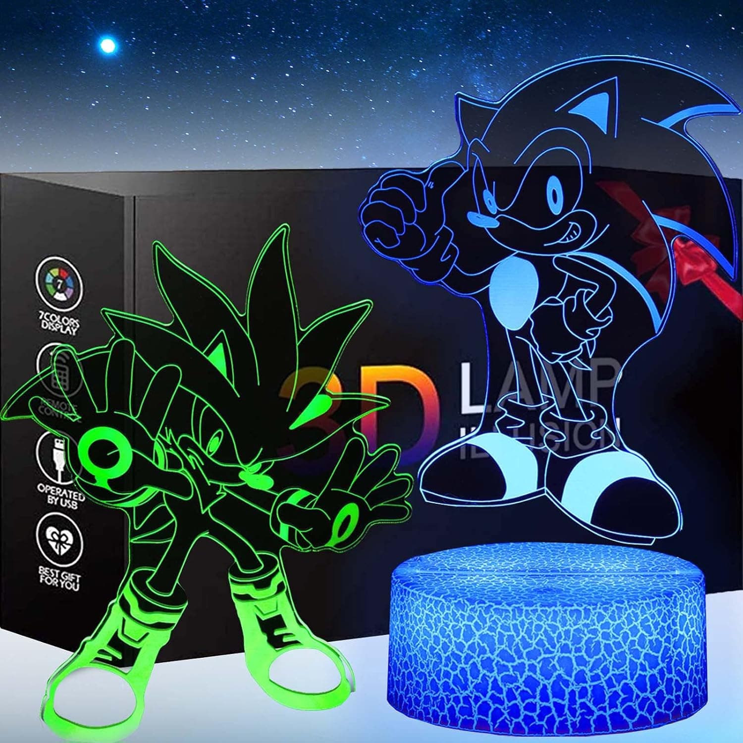 3D Anime Toys Night Light - Two Patterns and 16 Color Change Decor Lamp with Remote Control, for Kids, Boys, Girls