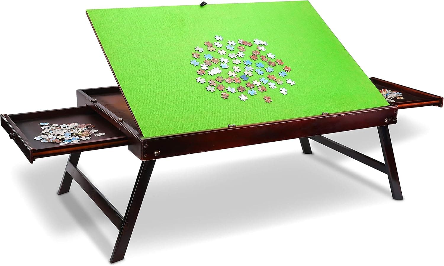 Portable Wooden Puzzle Table, Jigsaw Tables with 2 Storage Drawers for Adults and Kids, Puzzle Table with Tilting Non-Slip Surface Folding Board for 1500 Pcs Puzzles, Gift for Puzzle Enthusiast