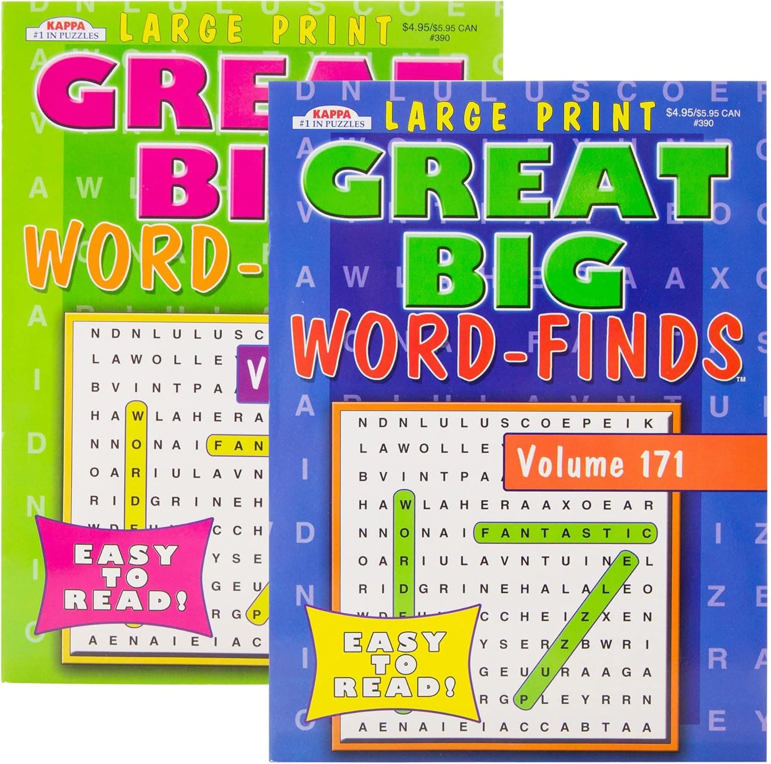 Kappa Large Print Great Big Word Finds Puzzle Book 2 Titles, Word Search Find Words Books for Adults Teens, Training Learning with Game, 2-Pack