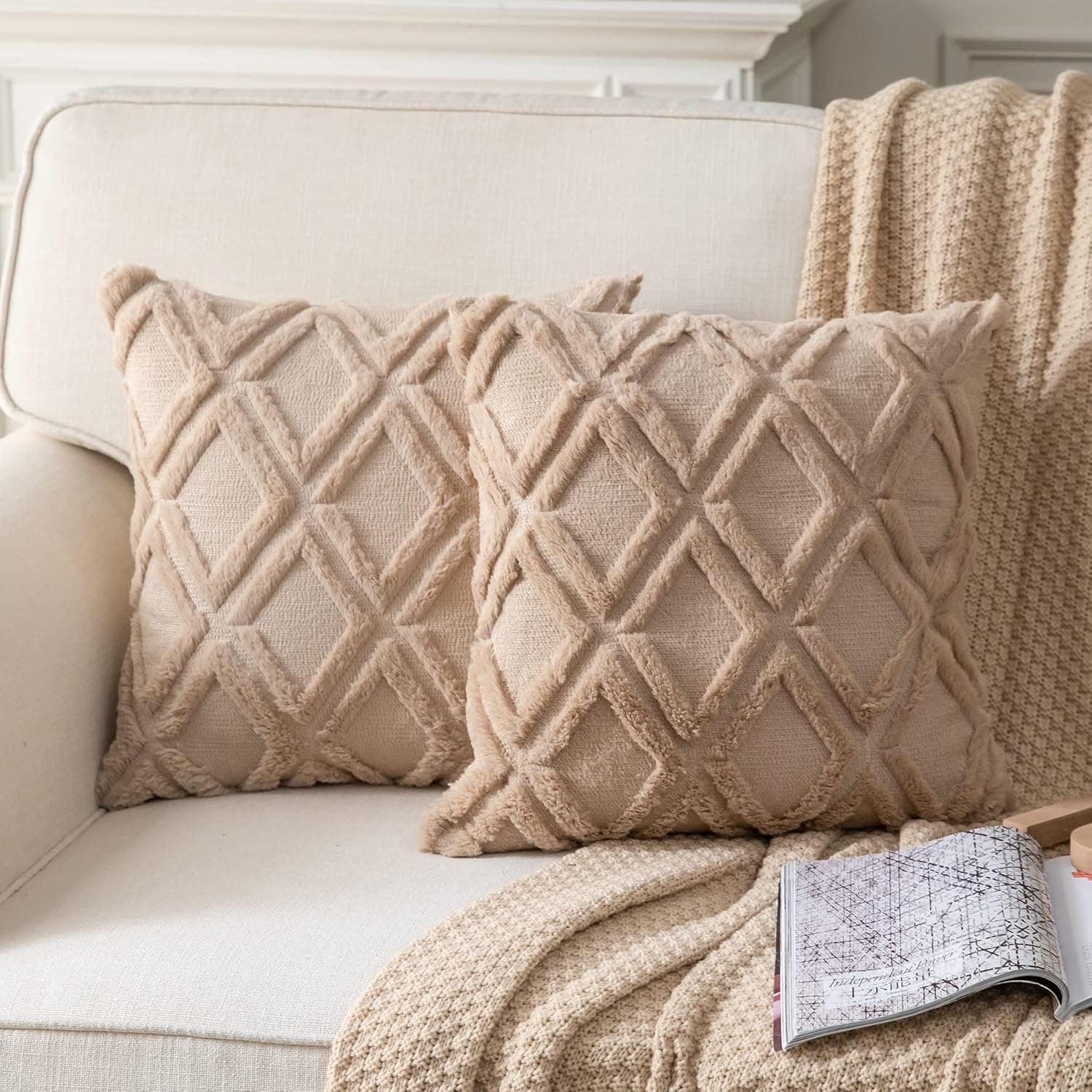 Neelvin Pack of 2 Soft Plush Short Wool Velvet Decorative Throw Pillow Covers Cushion Case Pillowcase for Sofa Couch