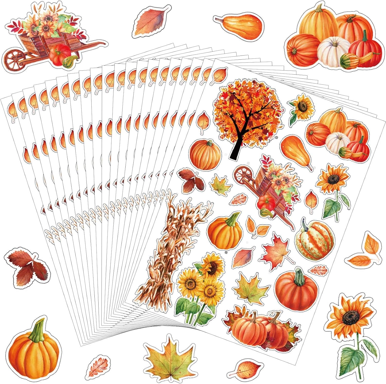 Marspark 480 Pieces Thanksgiving Fall Autumn Leaves Stickers Multi Color Stickers Maple Leaves Stickers Corn Stickers Acorn Stickers for Fall Thanksgiving Them Party and Classroom Decor (Vivid Style)