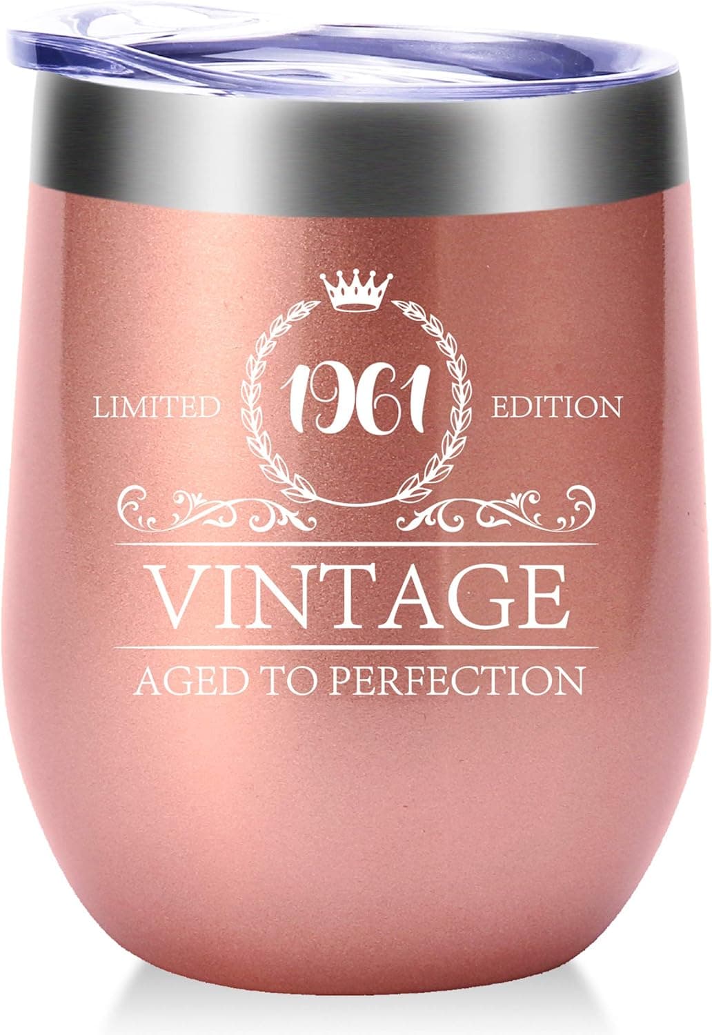 1961 60th Birthday Gifts for Women Mug.Birthday,Anniversary,Christmas Gifts for Best Friends,Mom,Wife,Sister,Grandma Wine Tumbler(12oz Rose Gold)