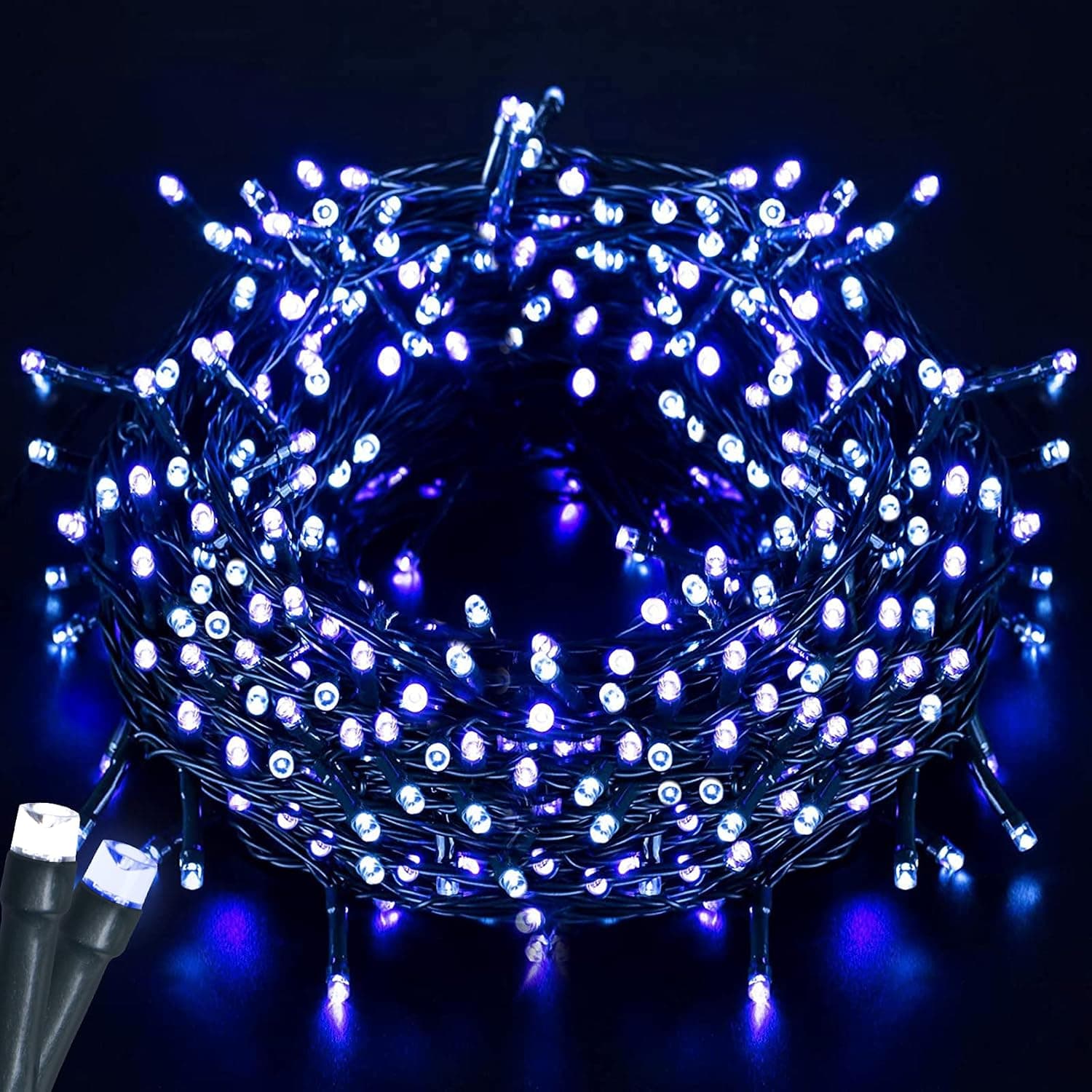Battery Operated String Lights-132FT 300 LED 8 Modes Outdoor/Indoor Waterproof Fairy Lights, Decorative Light Strings for Wedding Party Bedroom Roof Garden Ramadan Easter Holiday, Blue White