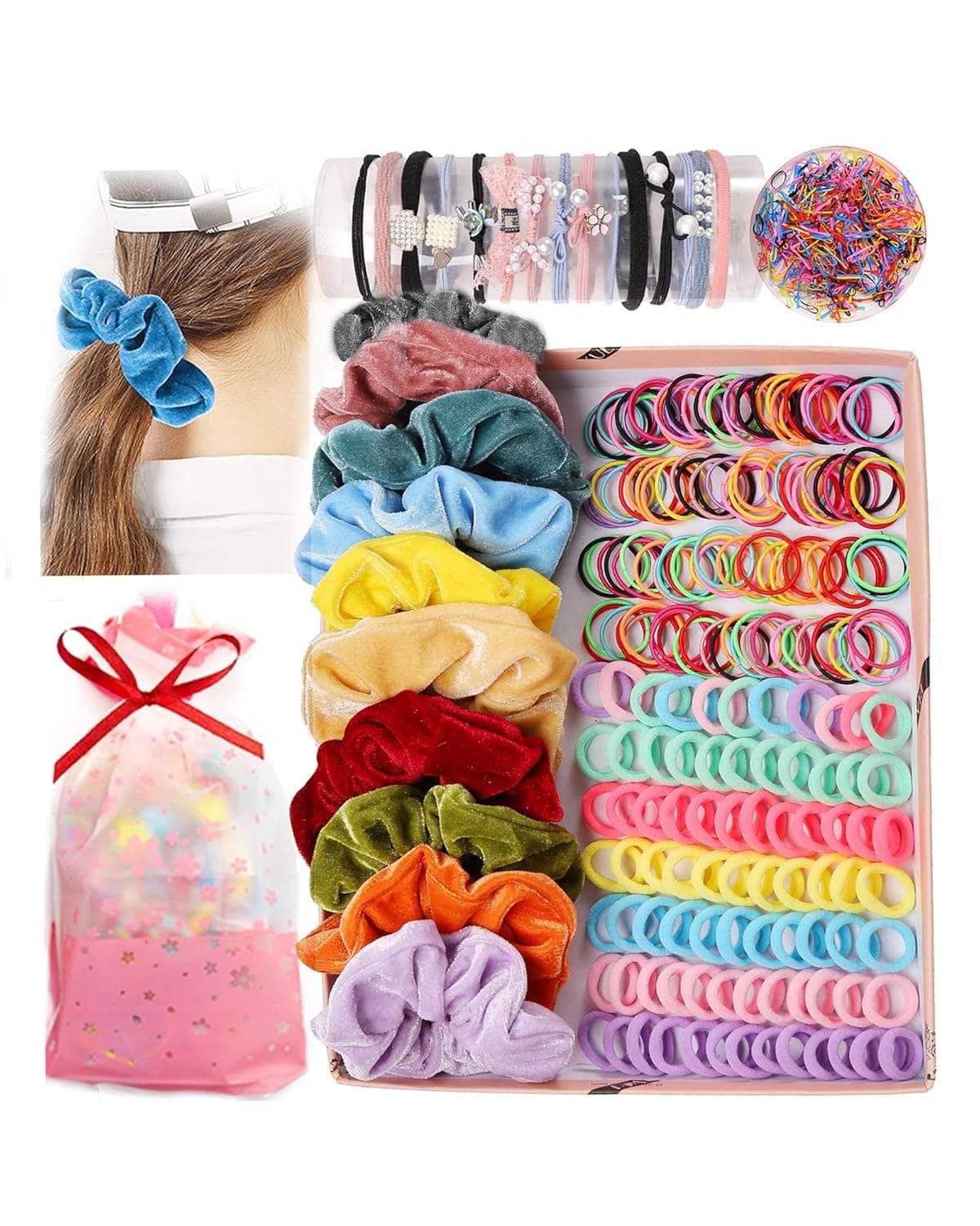 825PCS Scrunchies Hair Accessories for Girl Women, Daily Wear Hair stuff Hairpin Set Hair Bands Elastic Ponytail Holders, Hair Accessories Set with Gift Bag