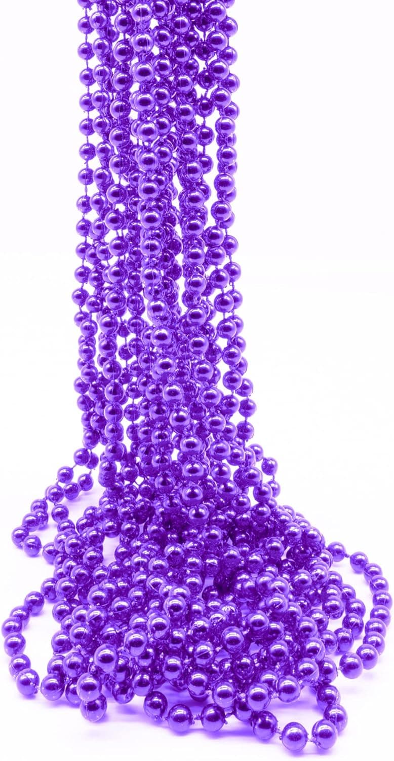 Windy City Novelties 12 Pack Purple Beaded Necklace - Sparkling 33” Inch Round Metallic Beads - Stylish Beaded Necklaces for Women, Girls, and Teens Pride 4th of July Raves EDM Concerts Marid Gras