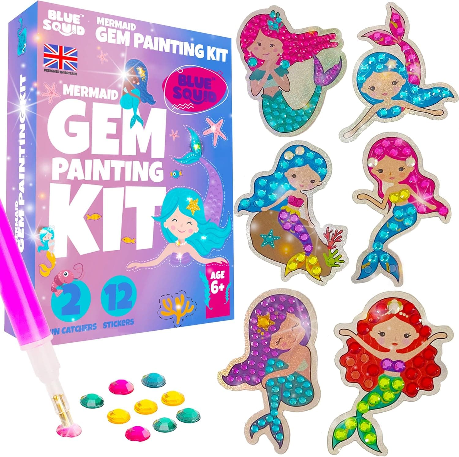 Blue Squid Diamond Painting Kits for Kids - Mermaids Diamond Art for Kids, 5D Gem Art Kits for Kids, Kids Arts & Crafts, Gift for Boys & Girls 5 6 7 8 9 10 11 12