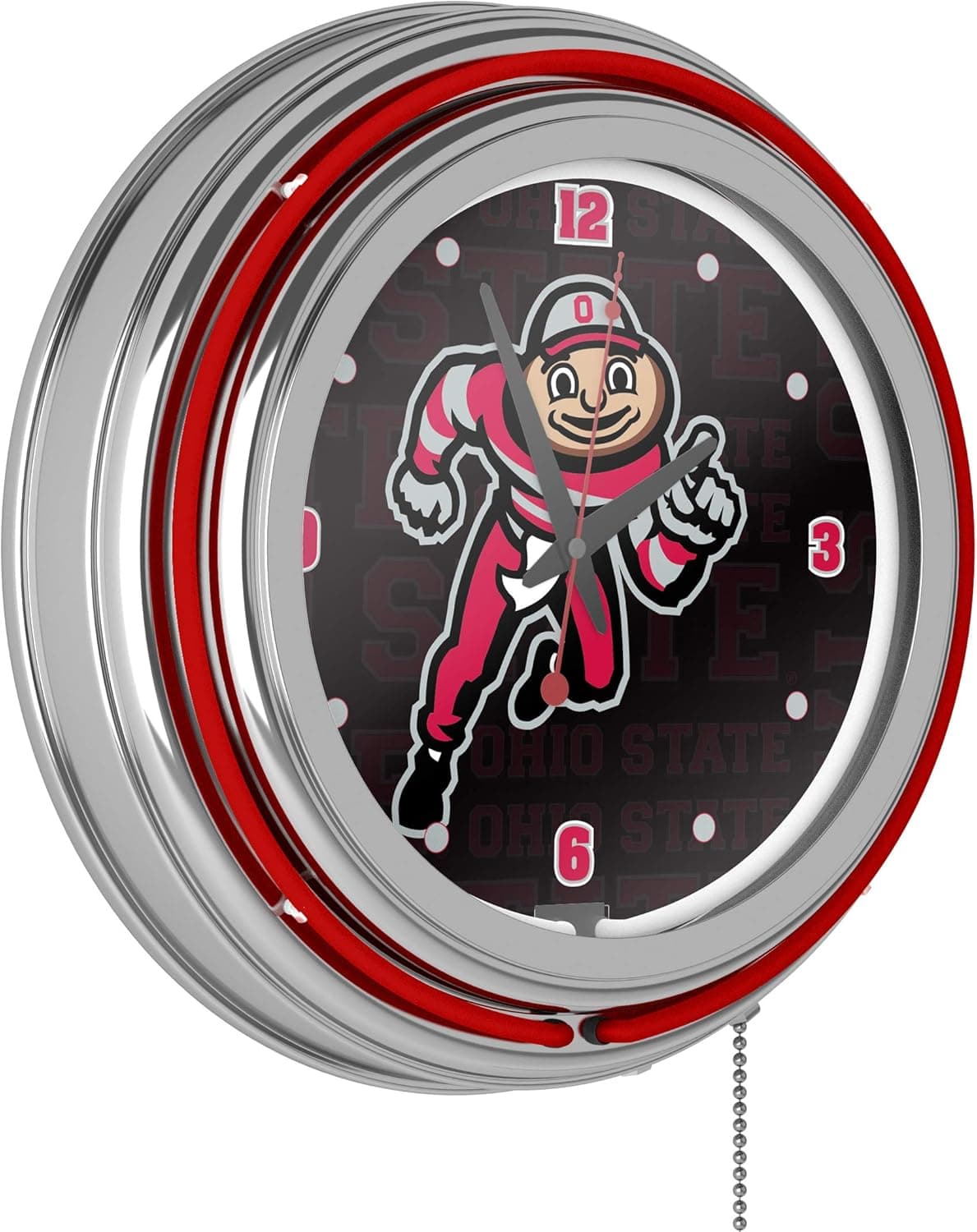 Ohio State Brutus Dash Chrome Double Ring Neon Clock
