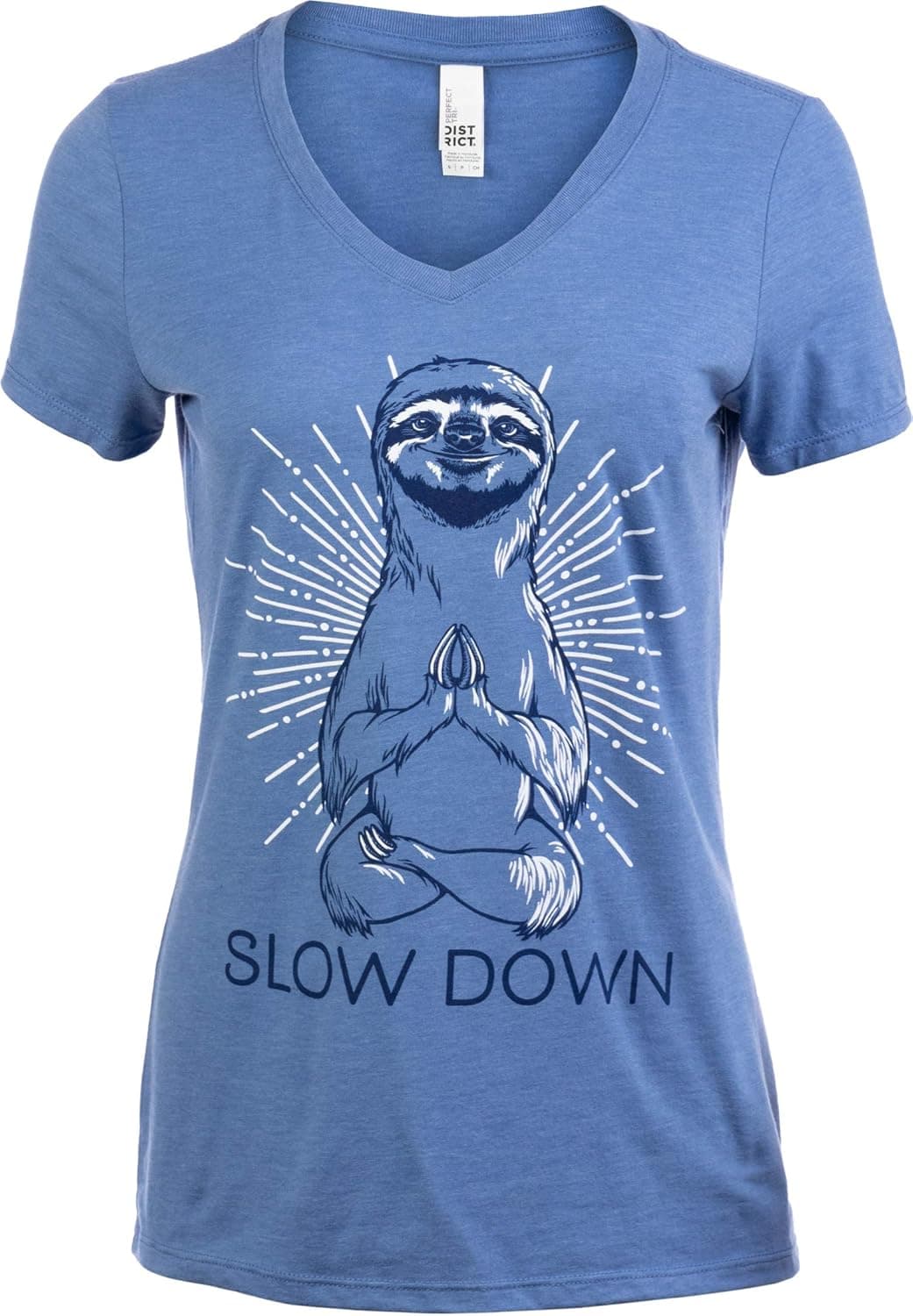 Slow Down Yoga Sloth | Cute Funny Namaste Mindful Workout V-Neck T-Shirt Top for Women