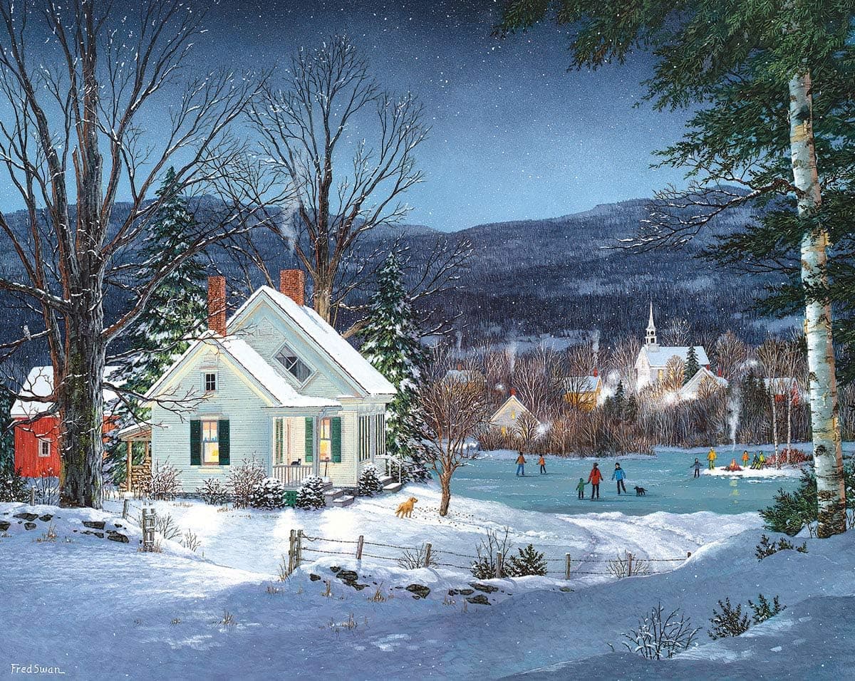 White Mountain Skating Party - 1000 Piece Jigsaw Puzzle