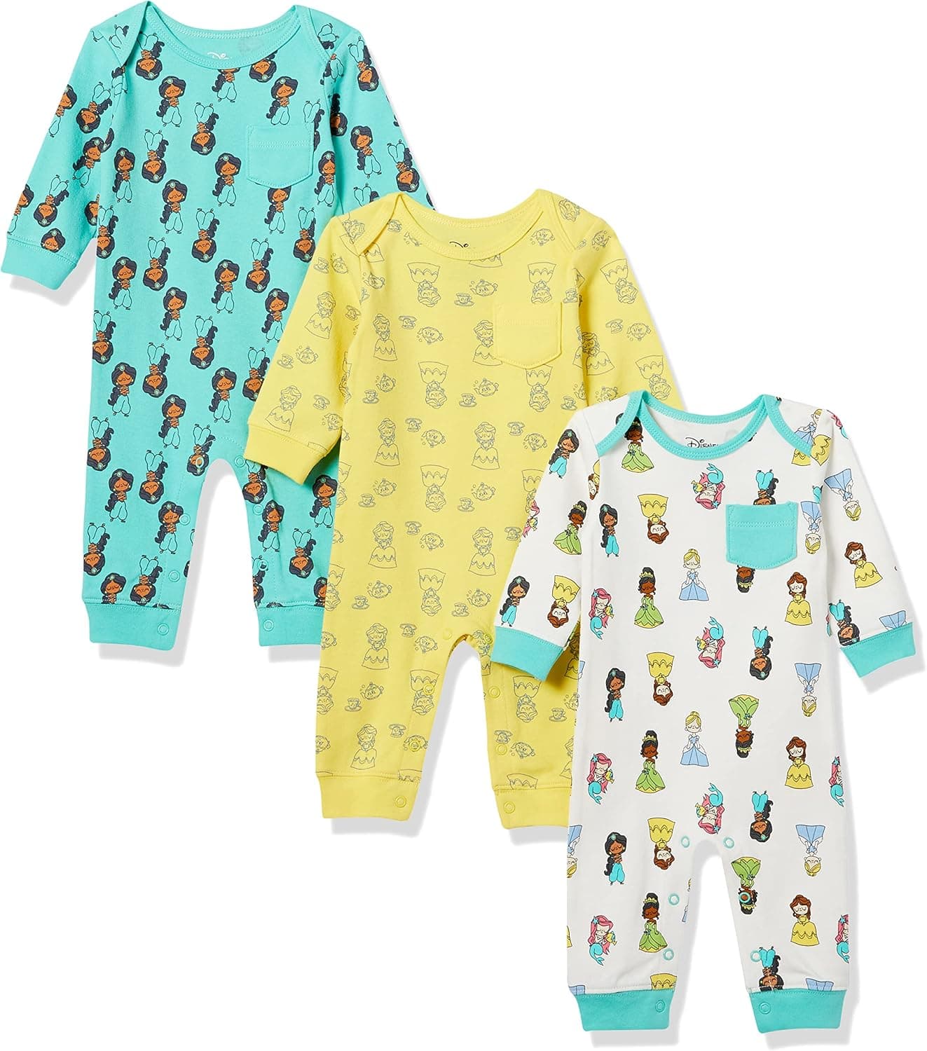 Amazon Essentials Disney | Star Wars | Princess Baby Girls' Cotton Coveralls, Pack of 3