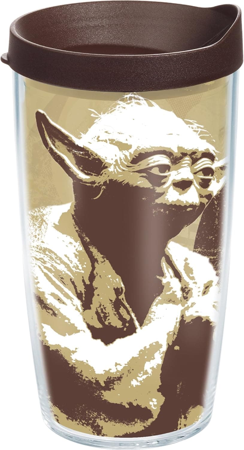 Tervis Star Wars - Yoda Quote Tumbler with Wrap and Brown Lid 16oz, Clear
