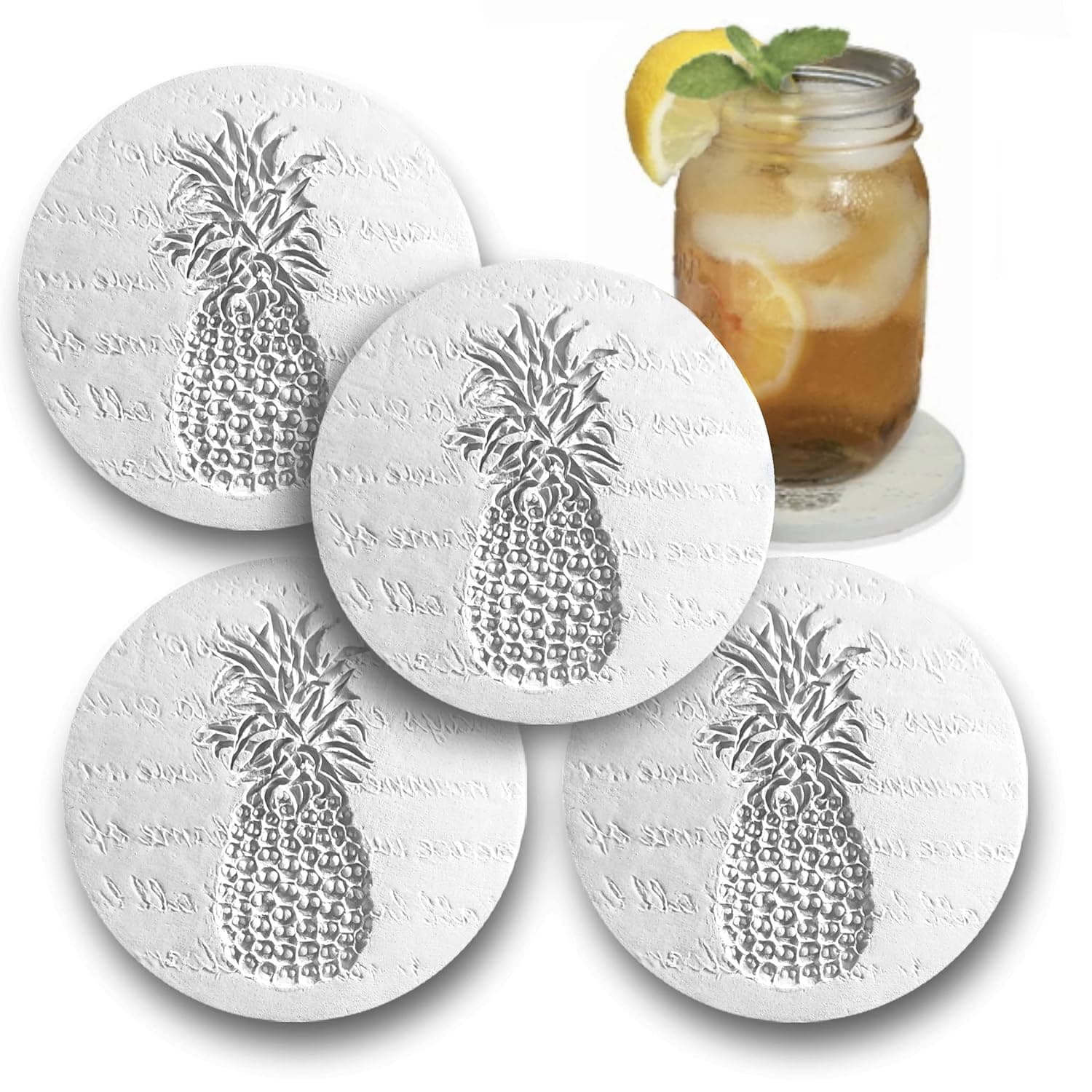 Pineapple Absorbent Drink Coaster set - Handmade by McCarter Coasters - 4.38 inch (4pc)