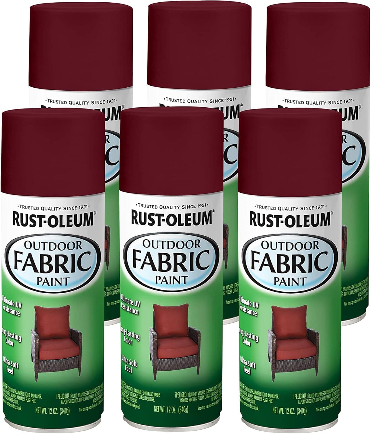 Rust-Oleum 358831-6PK Outdoor Fabric Spray Paint, 12 oz, Dark Red, 6 Pack