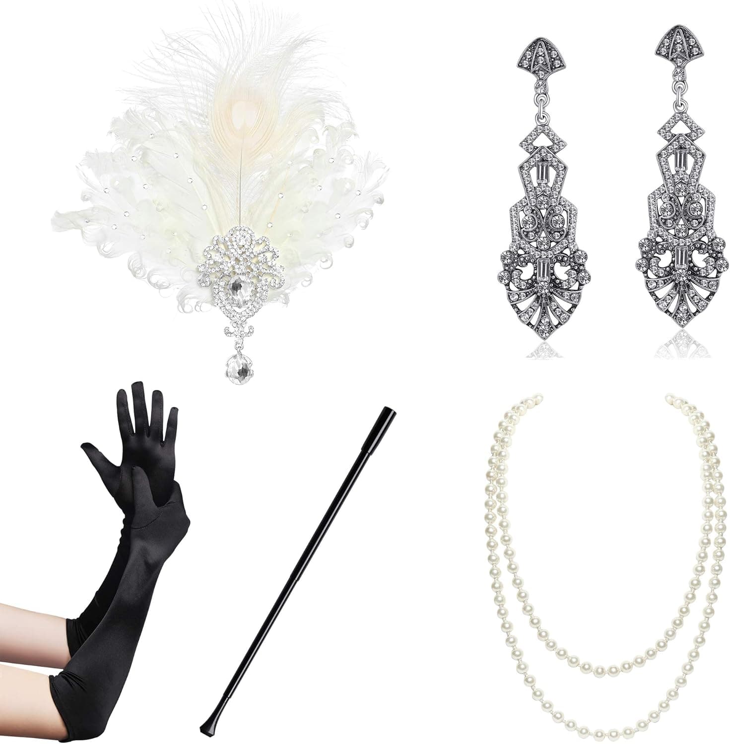 BABEYOND 1920s Flapper Set (Set-44) White