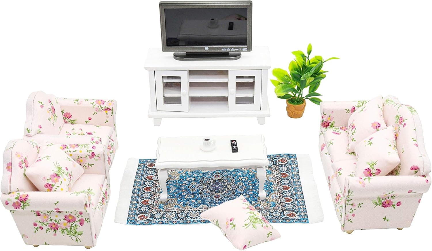 Hiawbon 1:12 Scale Mini House Wooden Furniture Miniature Living Room Furniture Set Mini House Accessories Furniture Model for Birthday Gift