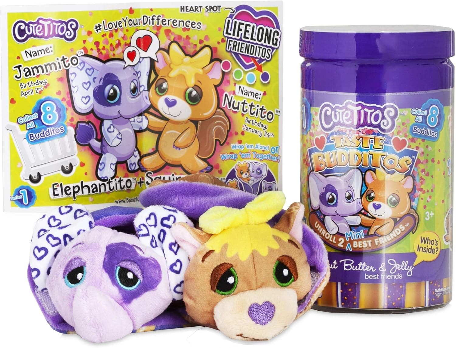 Basic Fun Cutetitos Taste Budditos Peanut Butter & Jelly - 2 Collectible Plush Mini Animals - Ages 3+ - Series 1 - Great Gift for Girls and Boys