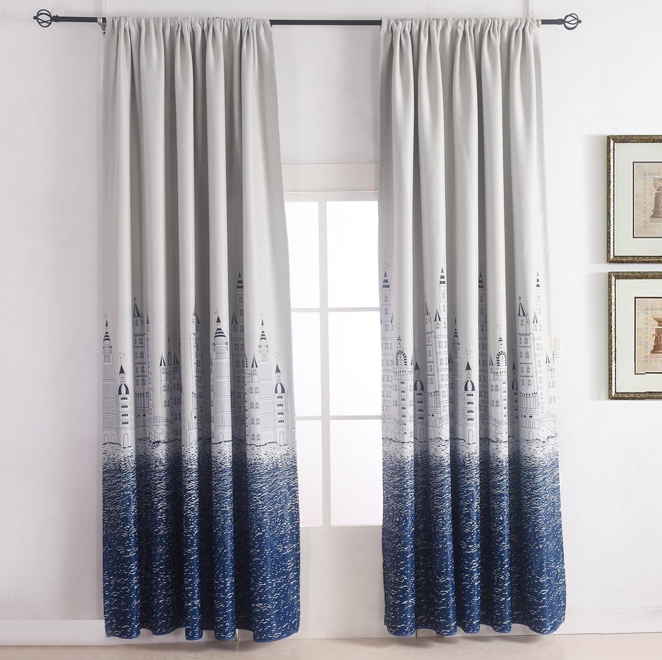 LQF Kids Window Treatments Thermal Insulated Blackout Curtain , Castle Pattern Panel Drapes For Bedroom , Rod Pocket , 1 Panel , W54 by 96 Inch