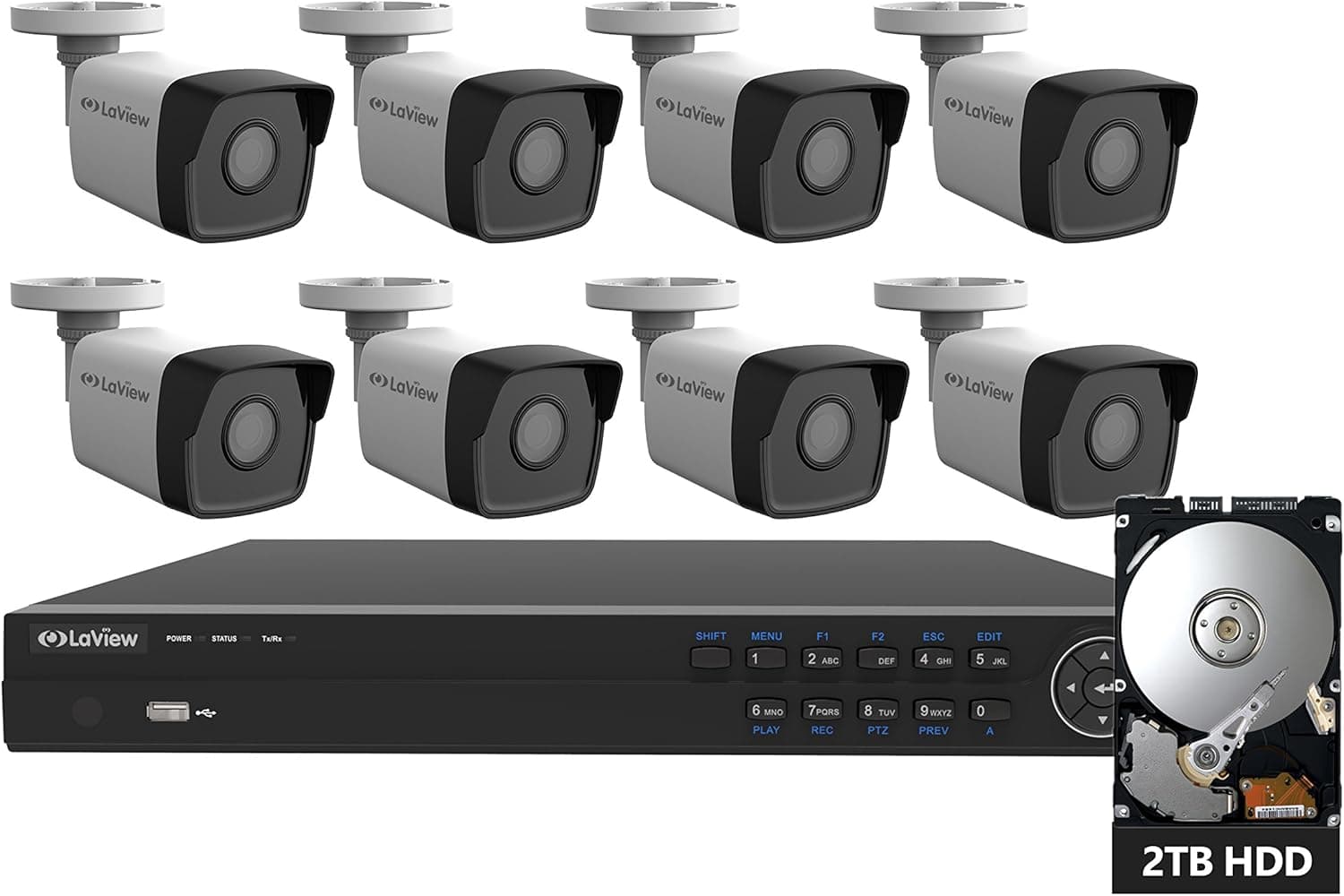 LaView 2K 8 Channel Security Camera System (2688 x 1520), 4K PoE NVR HDMI – 8 Camera 4MP Bullet IP Surveillance Cameras, 100ft Night Vision, Pre-Installed 2TB Hard Drive