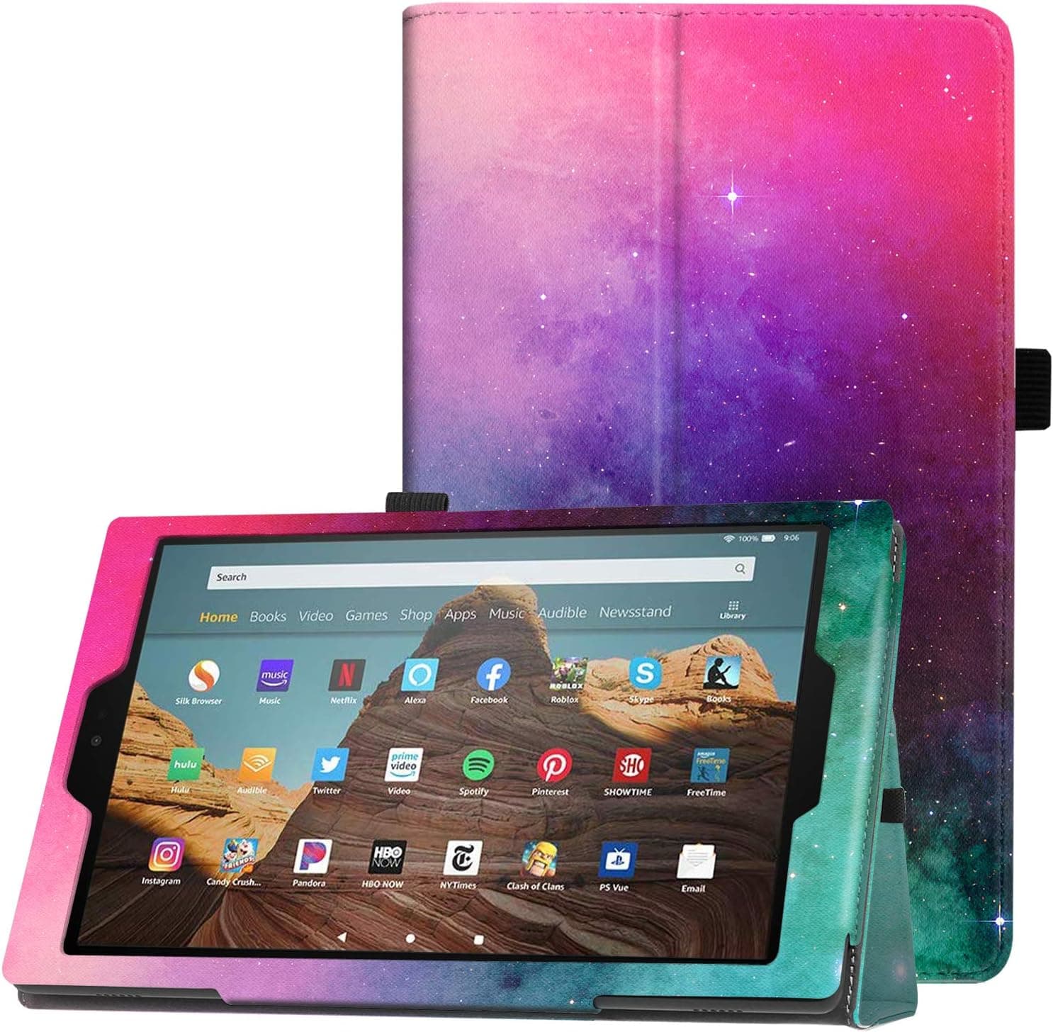 Famavala Folio Case Cover Compatible with 10.1" All-New Amazon Fire HD 10 Tablet (7th / 9th Generation, 2017/2019 Release) (MintGaxy)