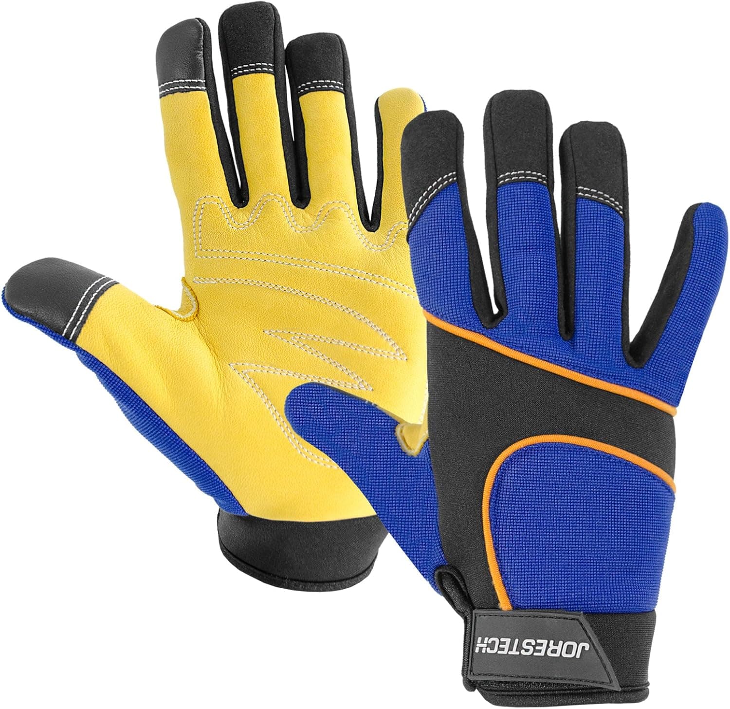 JORESTECH Work Gloves Multipurpose with touch screen technology Leather Palm (Large, Blue)