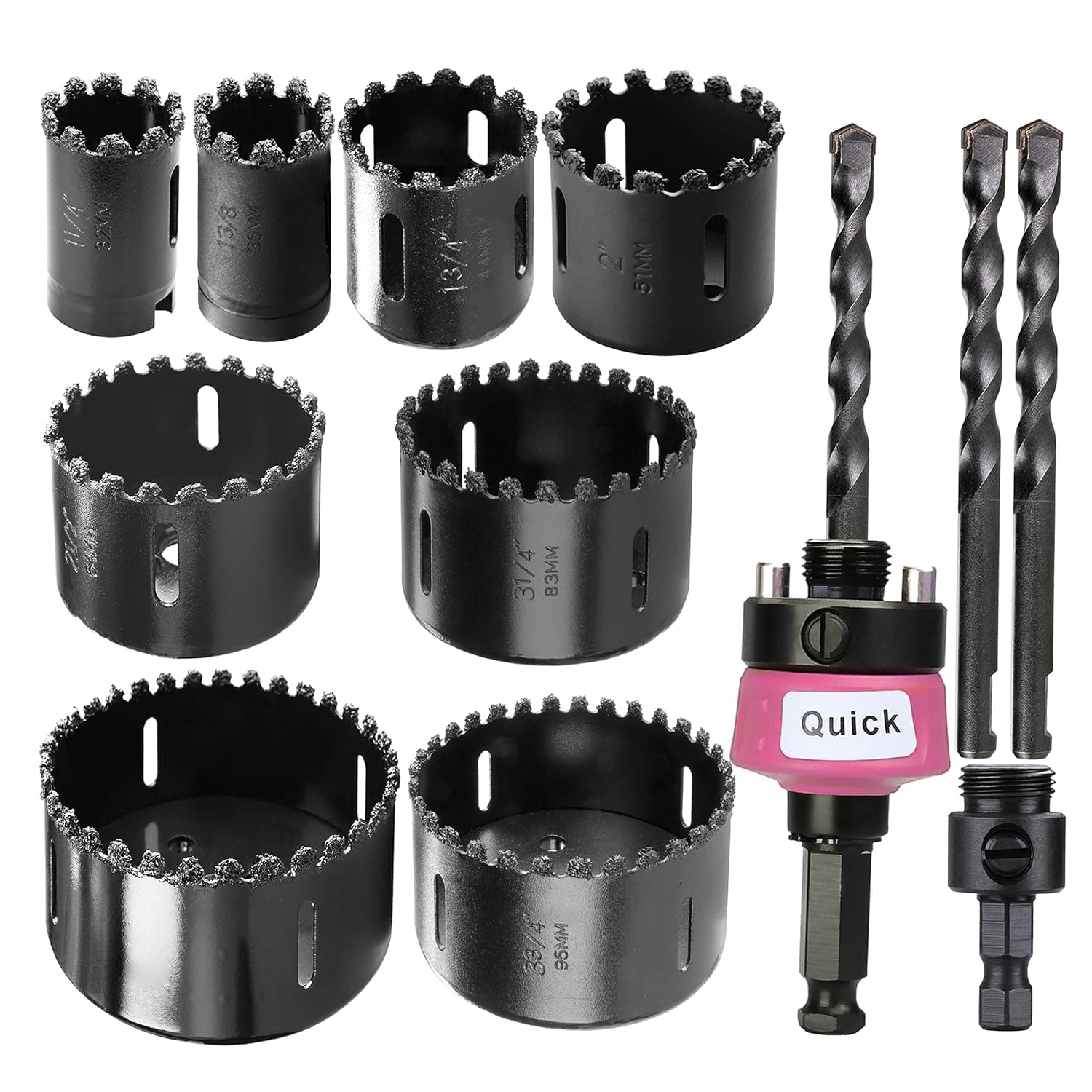 WowSupM 1-1/4 to 3-1/4,3-3/4,4-1/8 Inch 8Pcs Carbide Grit Hole Saws Kit Cutting Brick, Stucco