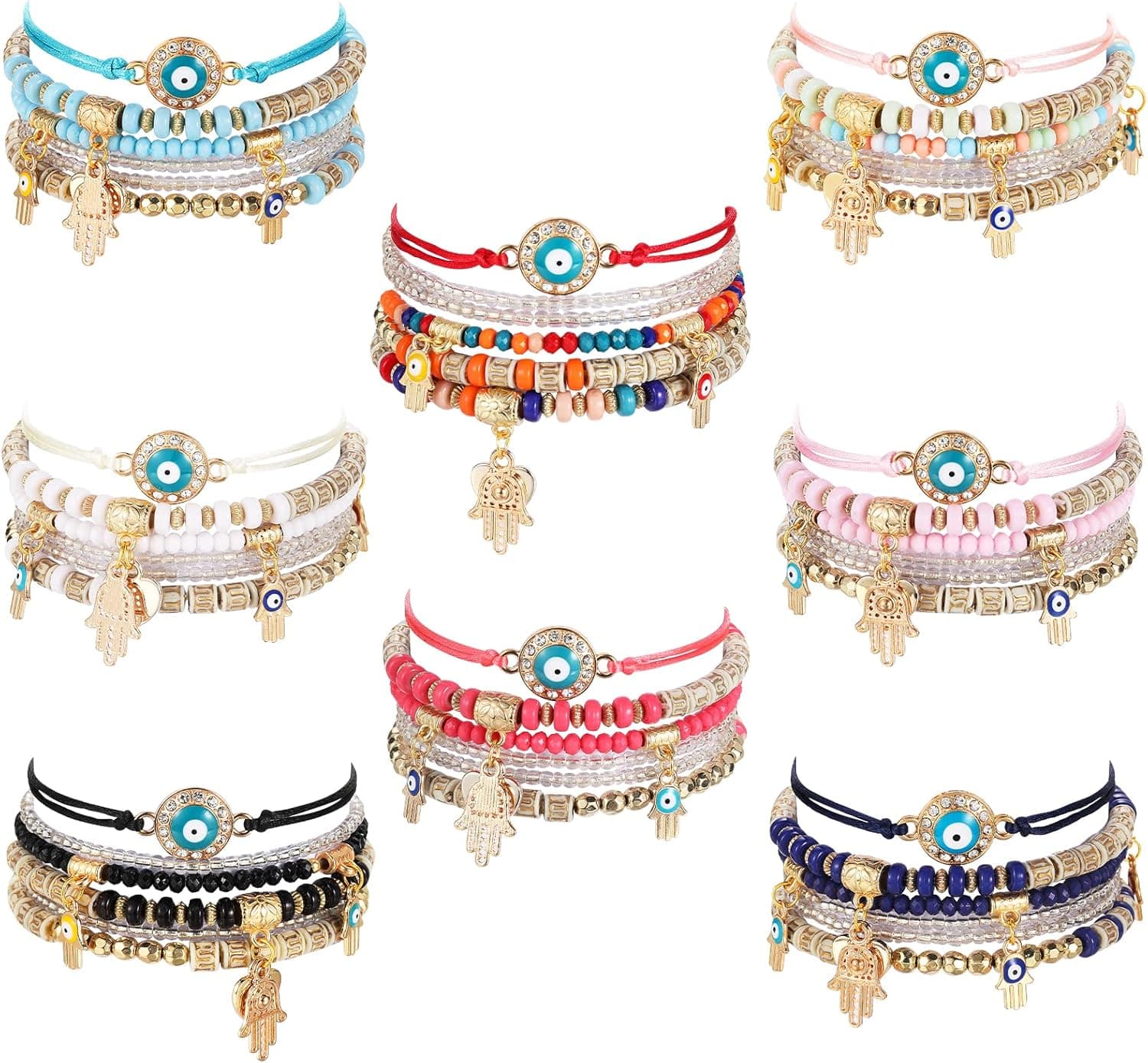 Yowivon Boho Beaded Bracelets Pack Colorful Stretch Stackable Bracelet Charm Evil Eye Butterfly Hippie Bracelets