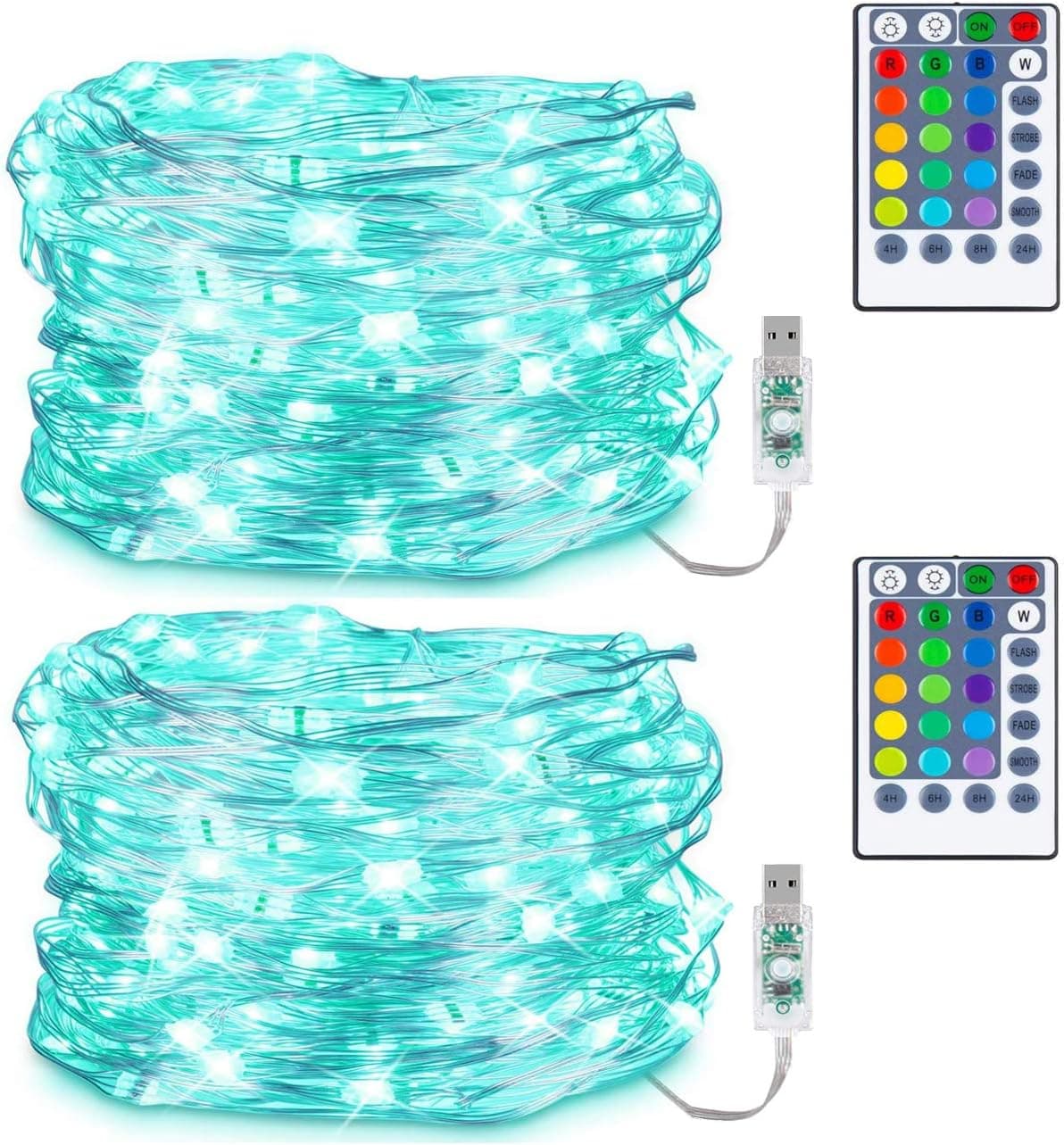 Chinety LED String Lights, 2 Set 16.4ft 50 LED Multi Color Changing Fairy Lights USB Plug-in Fairy Lights with Remote & Timer, 16 Color Changing 4-Wire Twinkle Lights for Bedroom Party Wedding Decor