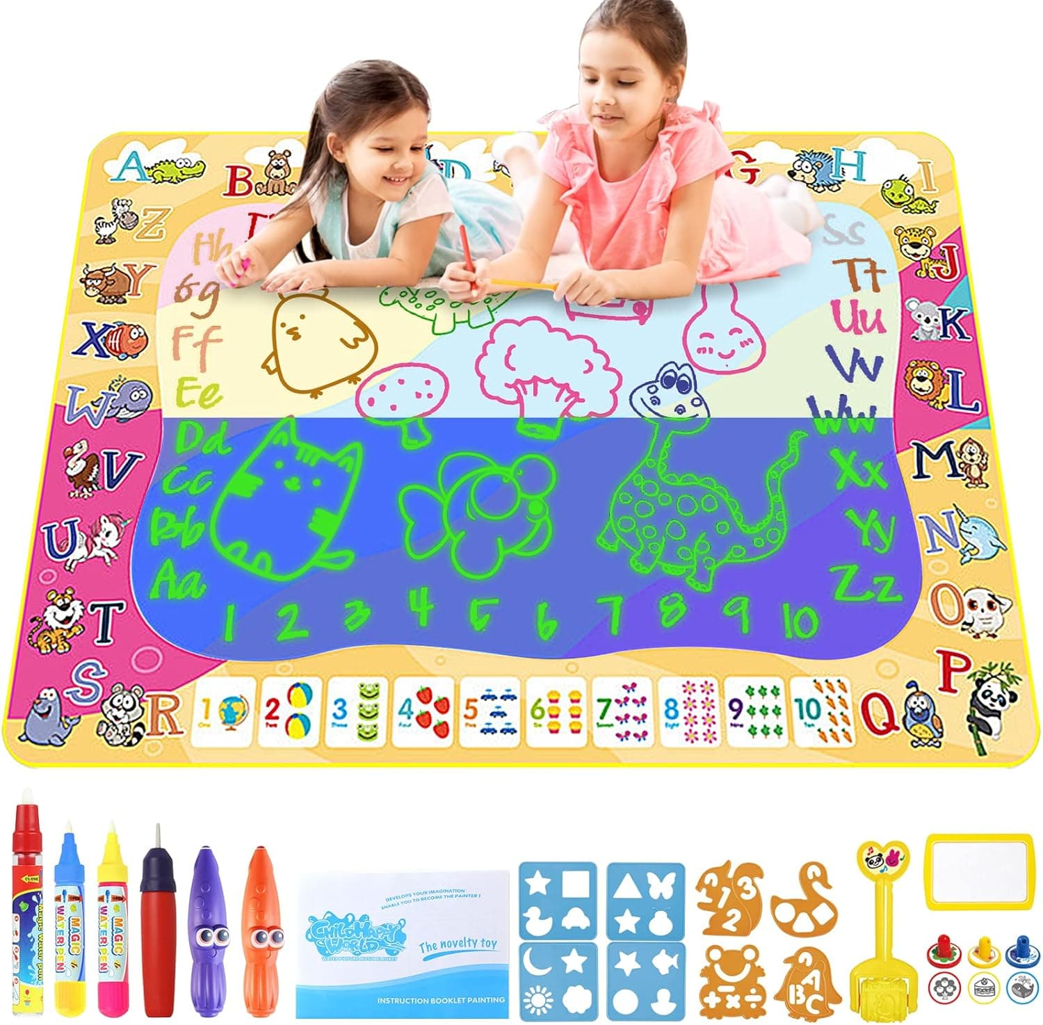 Water Doodle Mat Water Drawing Mat Aqua Magic Doodle Mat Water Color Mat Toddler Toys for 3 Year Old Boys Girls Birthday Gifts No Mess 40 Inch