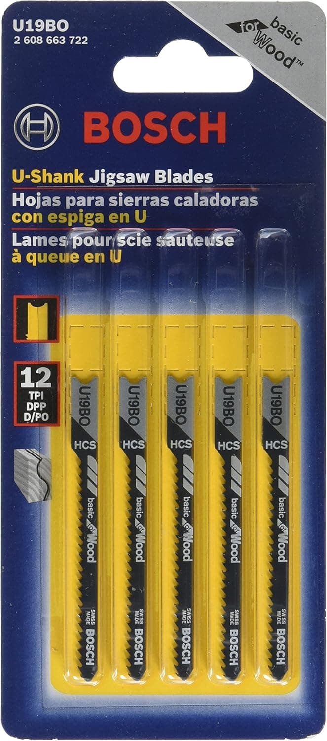 BOSCH U19BO 5-Piece 2-3/4 In. 12 TPI Wood Cutting U-shank Jig Saw Blades