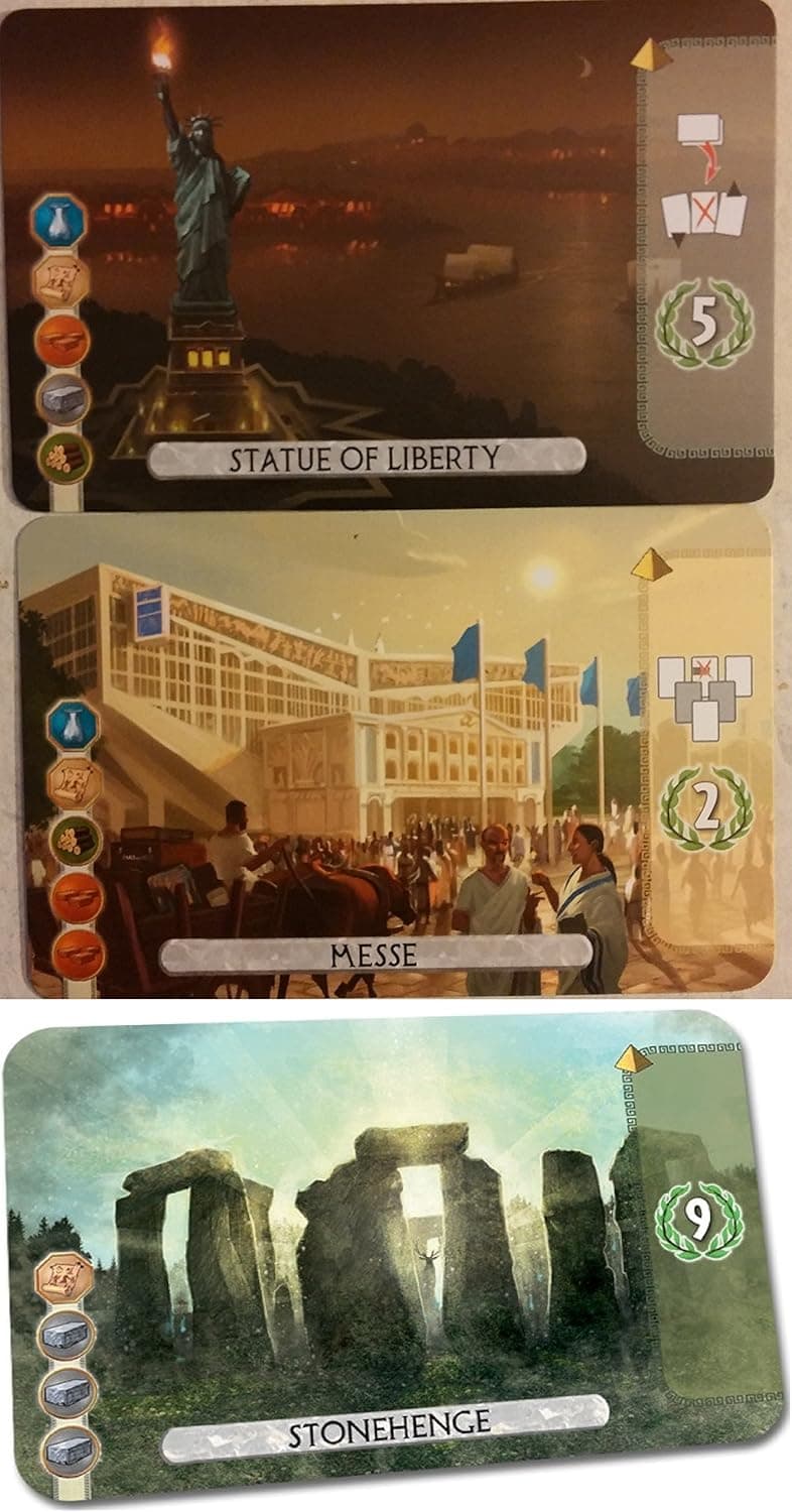 7 Wonders Duel: Statue of Liberty, Stonehenge, Messe Essen Promotional Card Bundle (3)