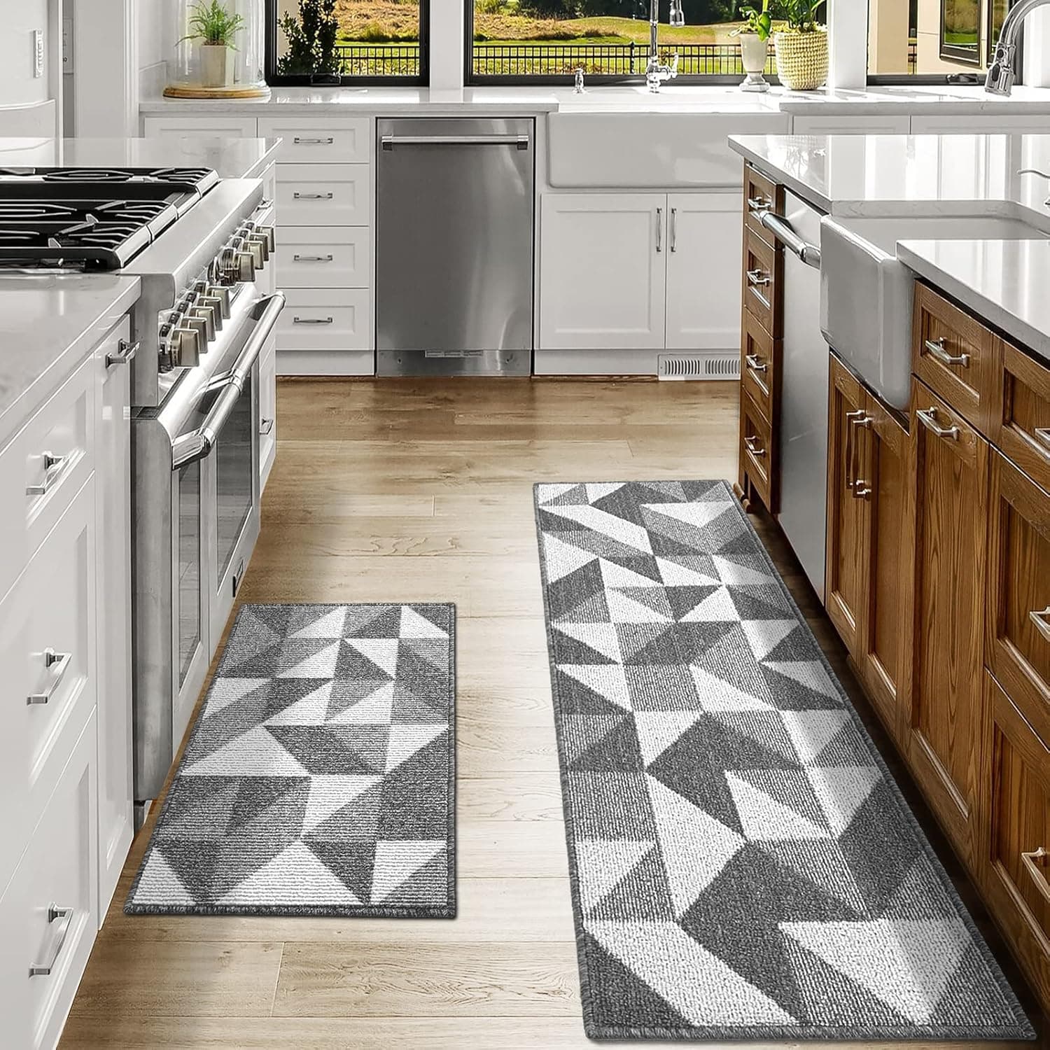 DEXI Kitchen Rugs Kitchen Mats for Floor Hallway Rugs Non Skid Washable Kitchen Rugs Set,20"x32"+20"x71", Grey
