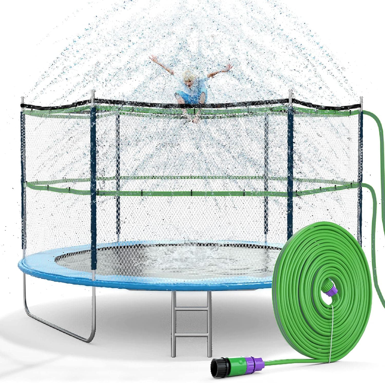 Jasonwell Trampoline Sprinkler Kids Outdside: Trampoline Accessories Waterpark Fun Summer Outdoor Water Games Toys Sprinklers Backyard Water Park for Kids Boys Girls (Light Green, 39FT)