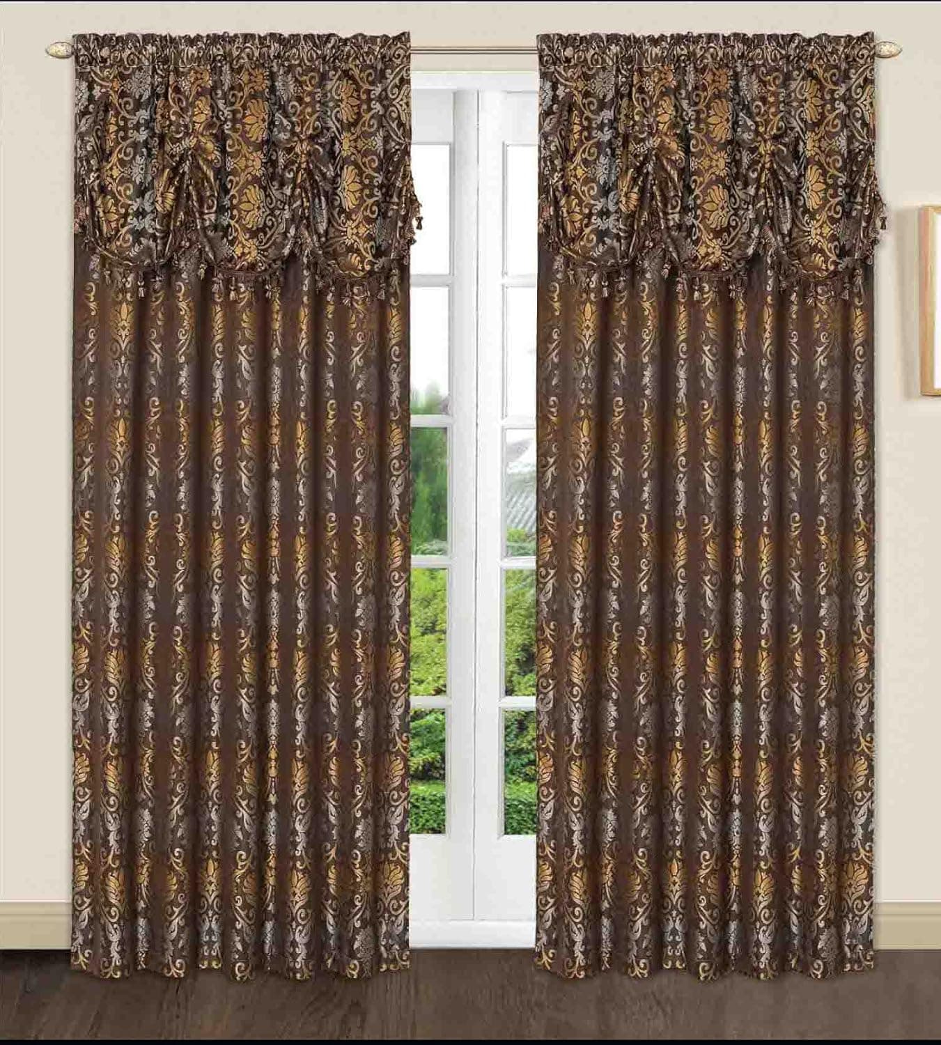 Dainty Home 55 by 84-Inch Regal Window Panel with 18-Inch Valance, Brown