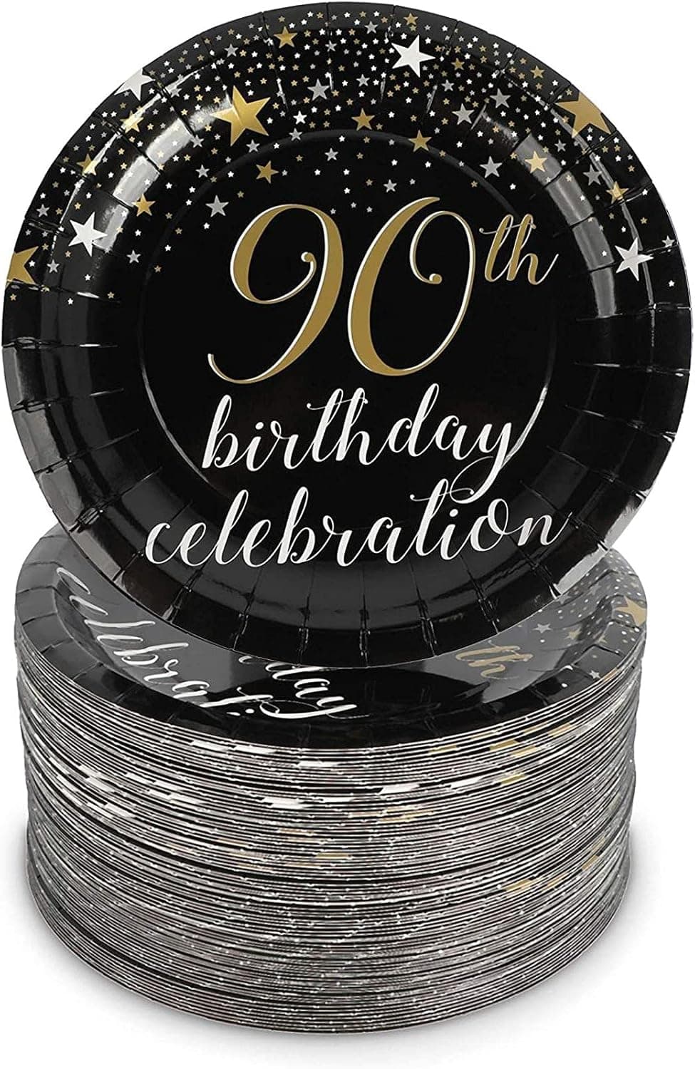 80-Pack 90th Birthday Celebration Party Paper Plates (7 in)