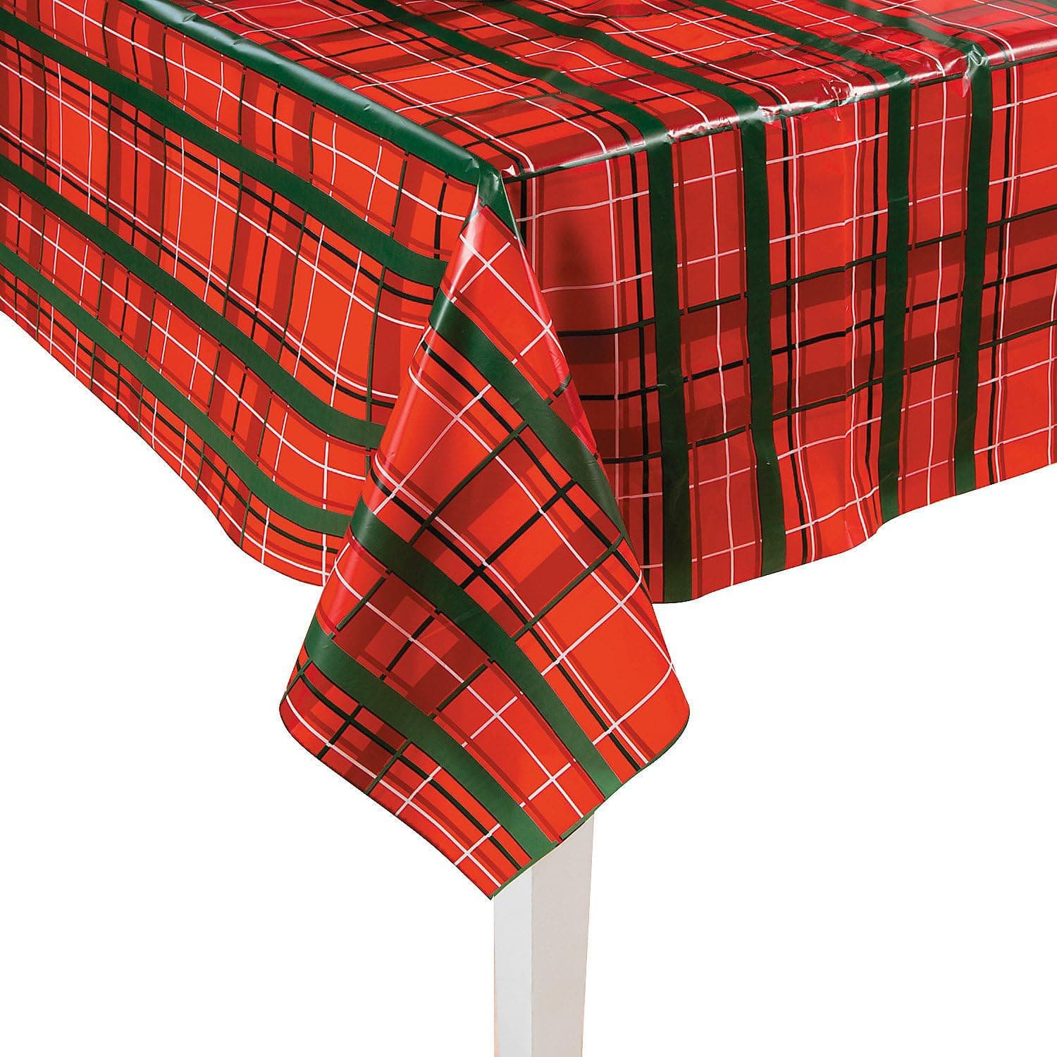 Fun Express Red and Green Christmas Plaid Tablecloth Roll (100 feet Long)