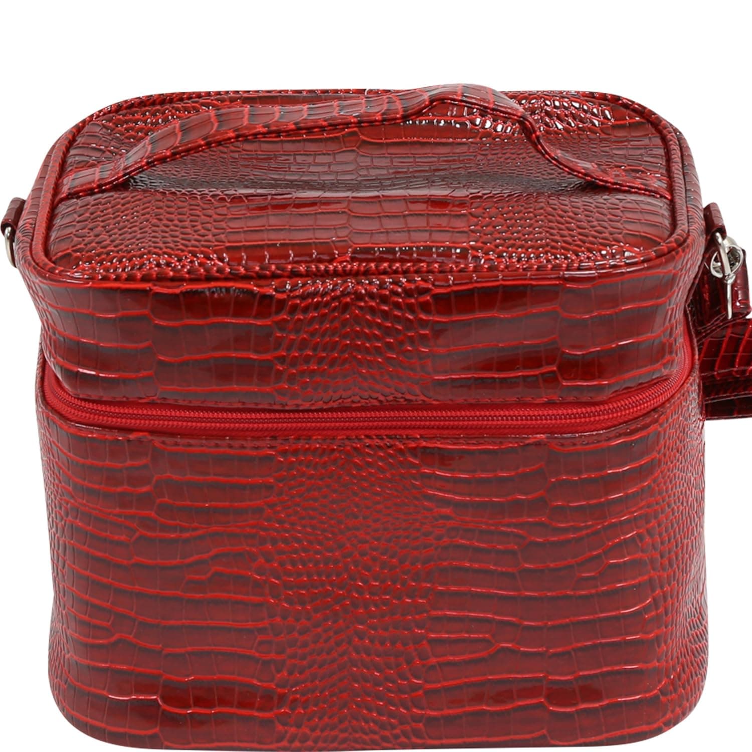 Primeware Makeup Bag for Women | Mojito Chic, Classy Travel Makeup Case | Insulated Cosmetic Bags with Interior Mesh Pocket | Waterproof Makeup Carrying Case with Top Handle | Red Croc