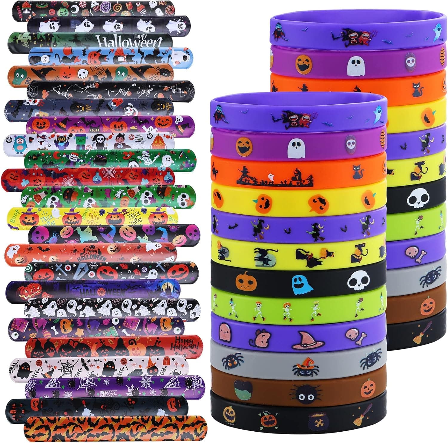 xutengy 48Pcs Hallowee Party Favors Decorations Slap Bracelets Rubber Wristbands Assorted Party Gifts