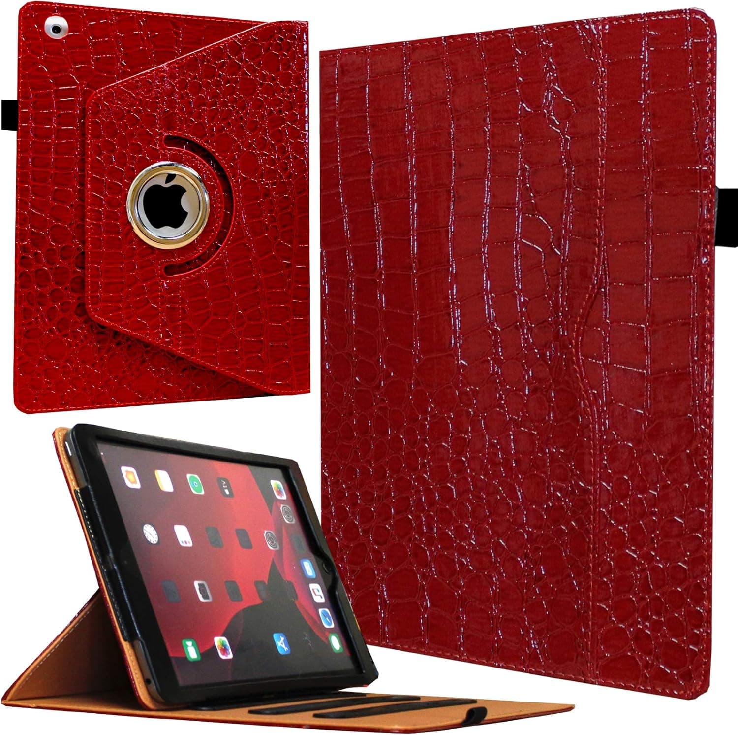 JYtrend Case for Old iPad 2(2011)/iPad 3(2012)/iPad 4(2012), Rotating Stand Wake up/Sleep Smart Cover with Pocket and Pen Holder for A1395 A1396 A1397 A1403 A1416 A1430 A1458 A1459 A1460 (Crocodile)